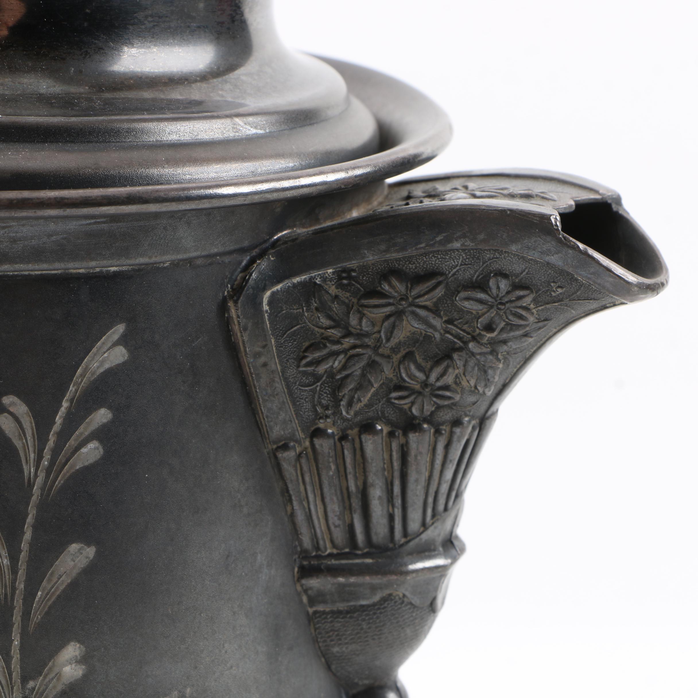 Floral Accented Silver-Plated Ice Water Pitcher