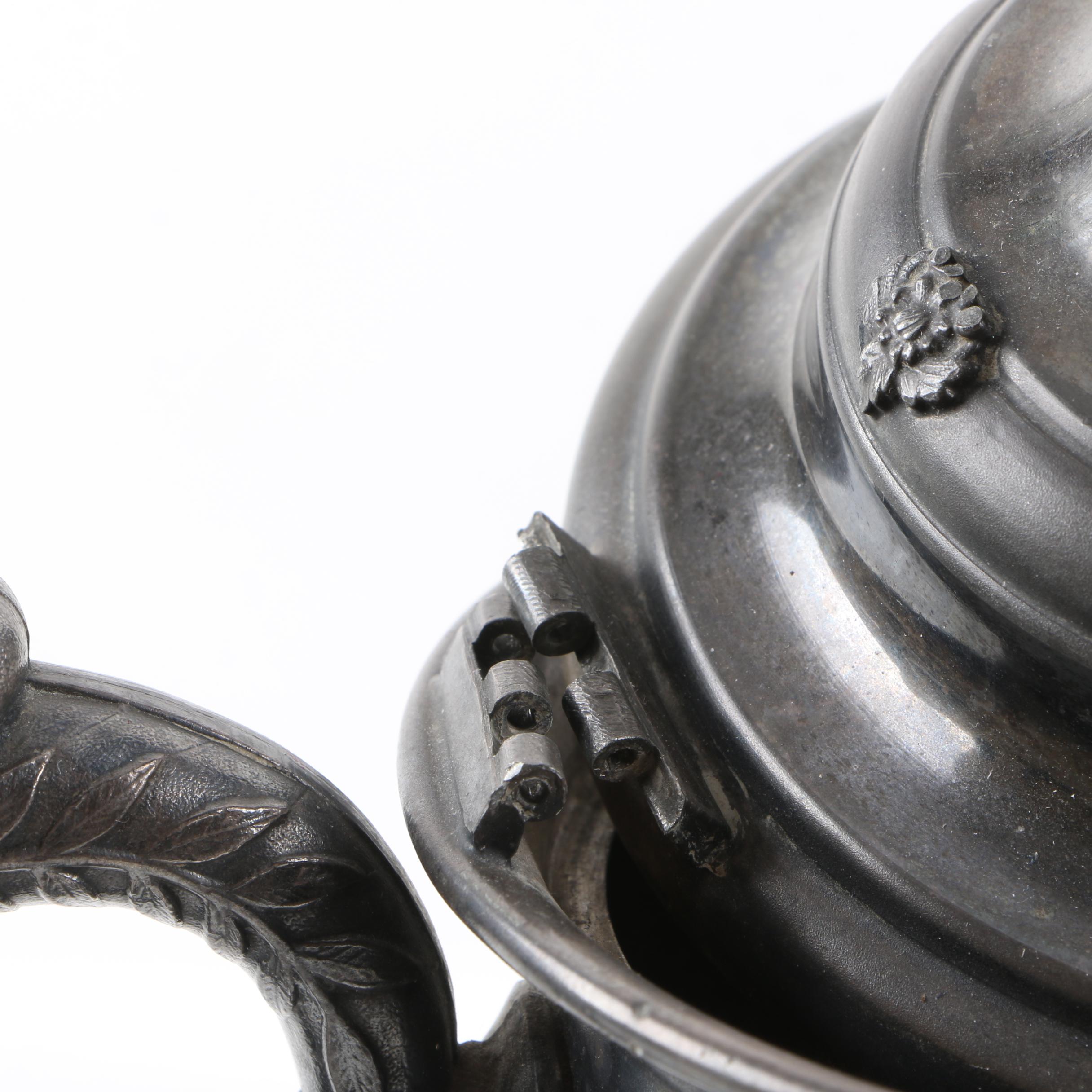 Floral Accented Silver-Plated Ice Water Pitcher