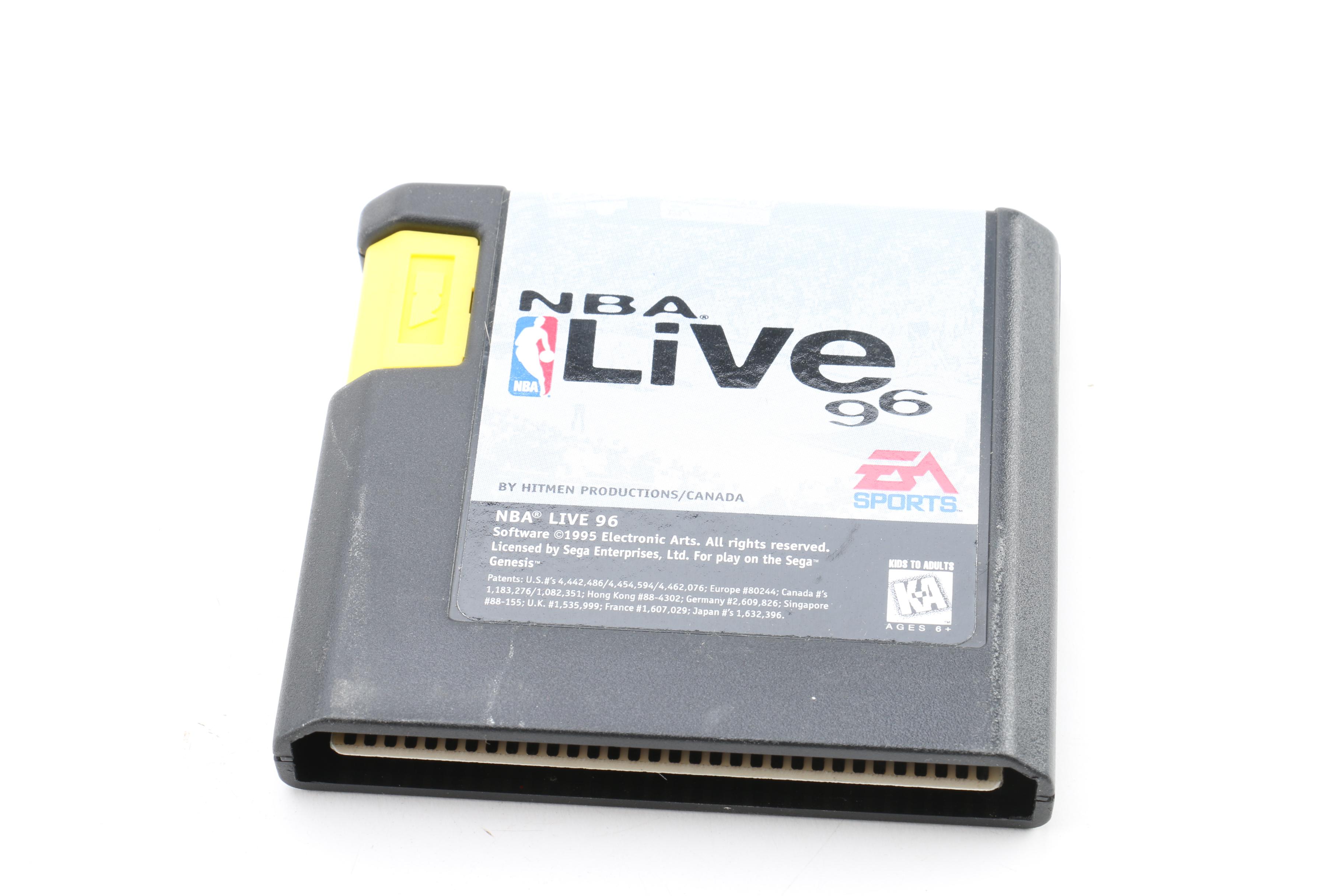 Sega Genesis Game Console with Controllers and "NBA Live 96"