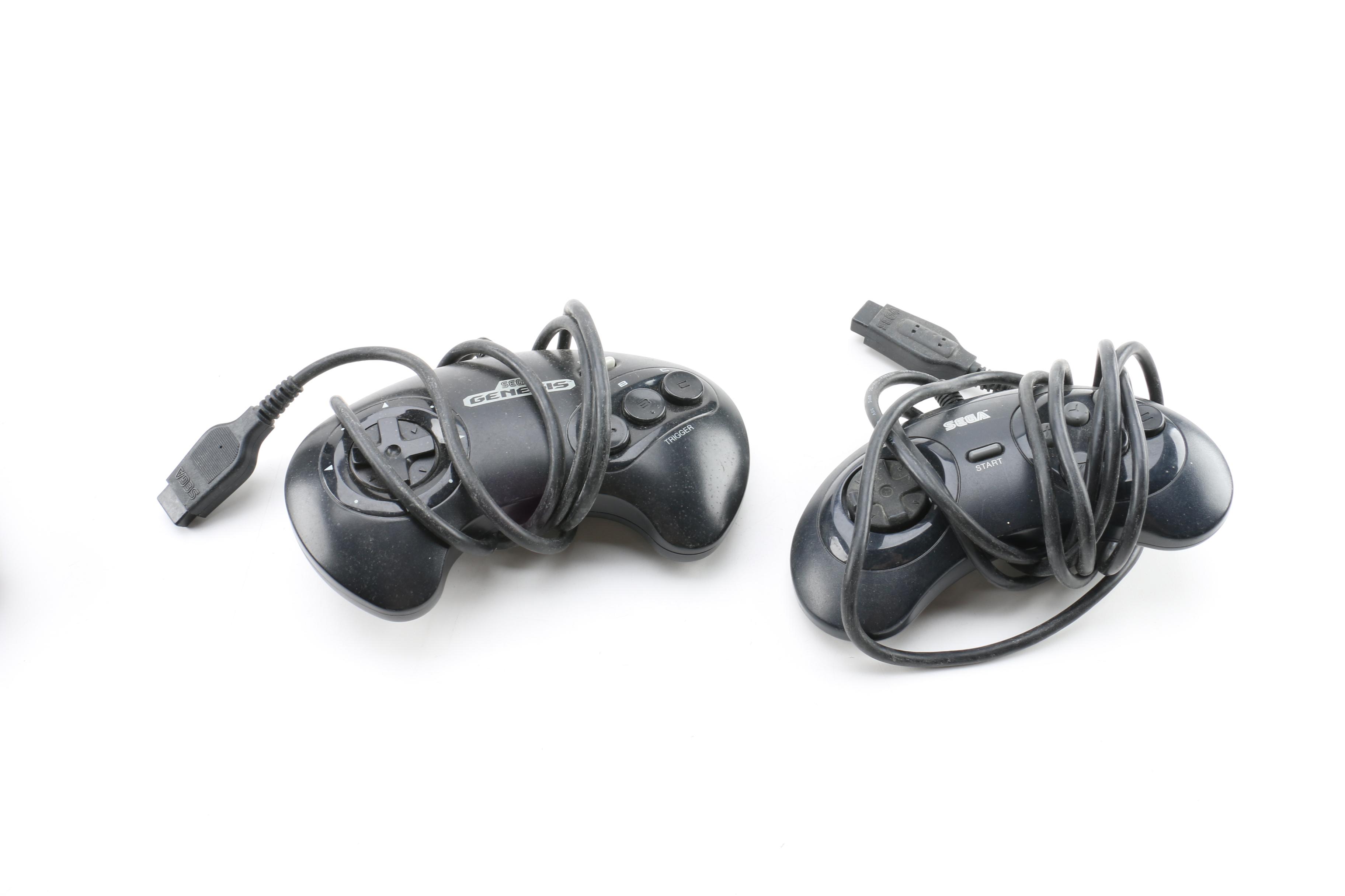 Sega Genesis Game Console with Controllers and "NBA Live 96"