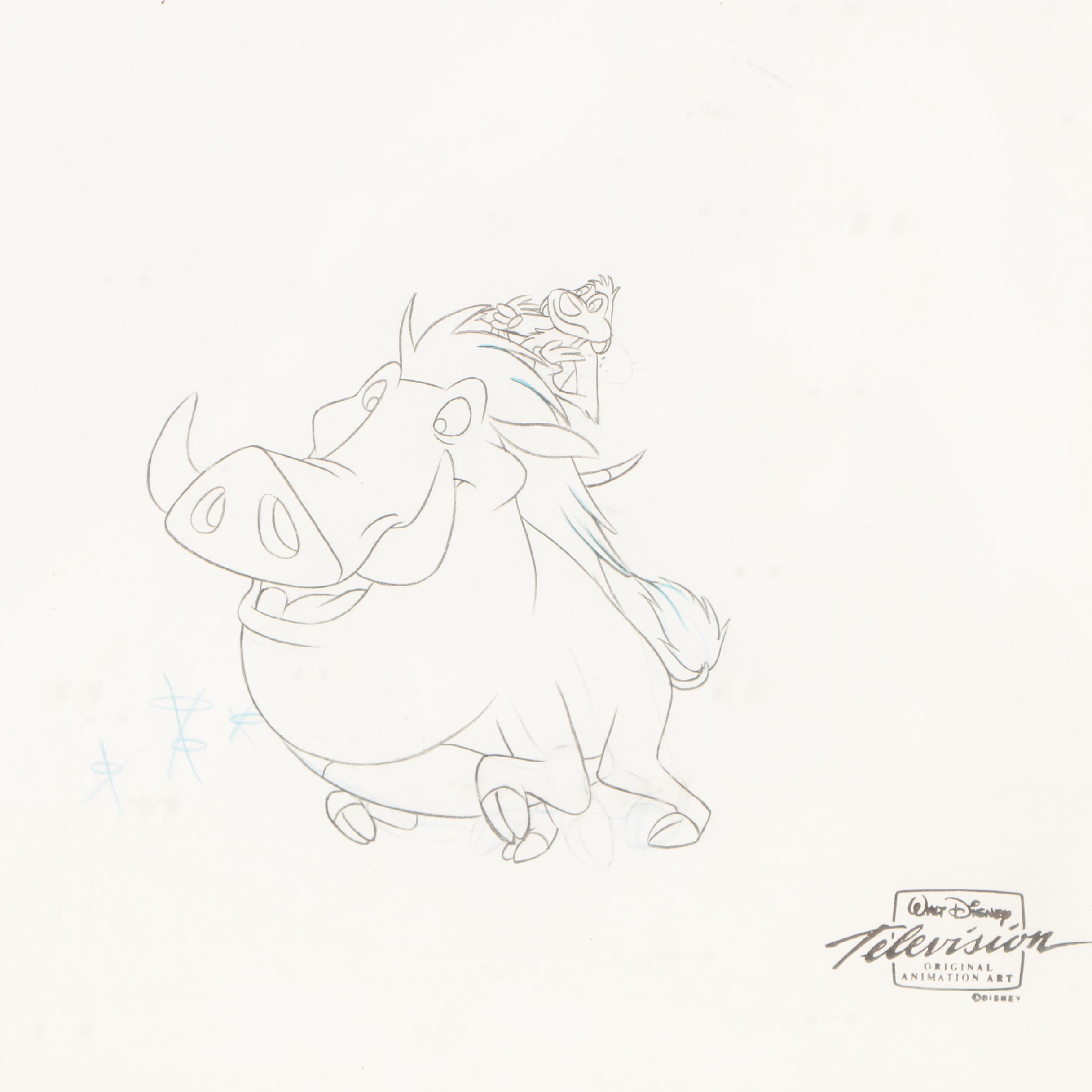 Production Cel and Clean-Up Drawing "The Lion King's Timon & Pumbaa"