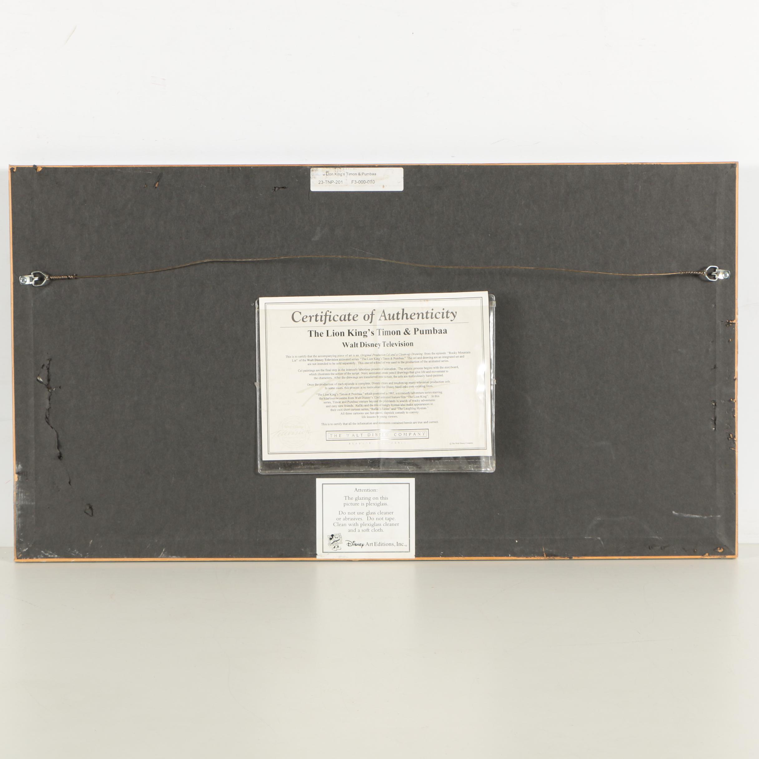 Production Cel and Clean-Up Drawing "The Lion King's Timon & Pumbaa"