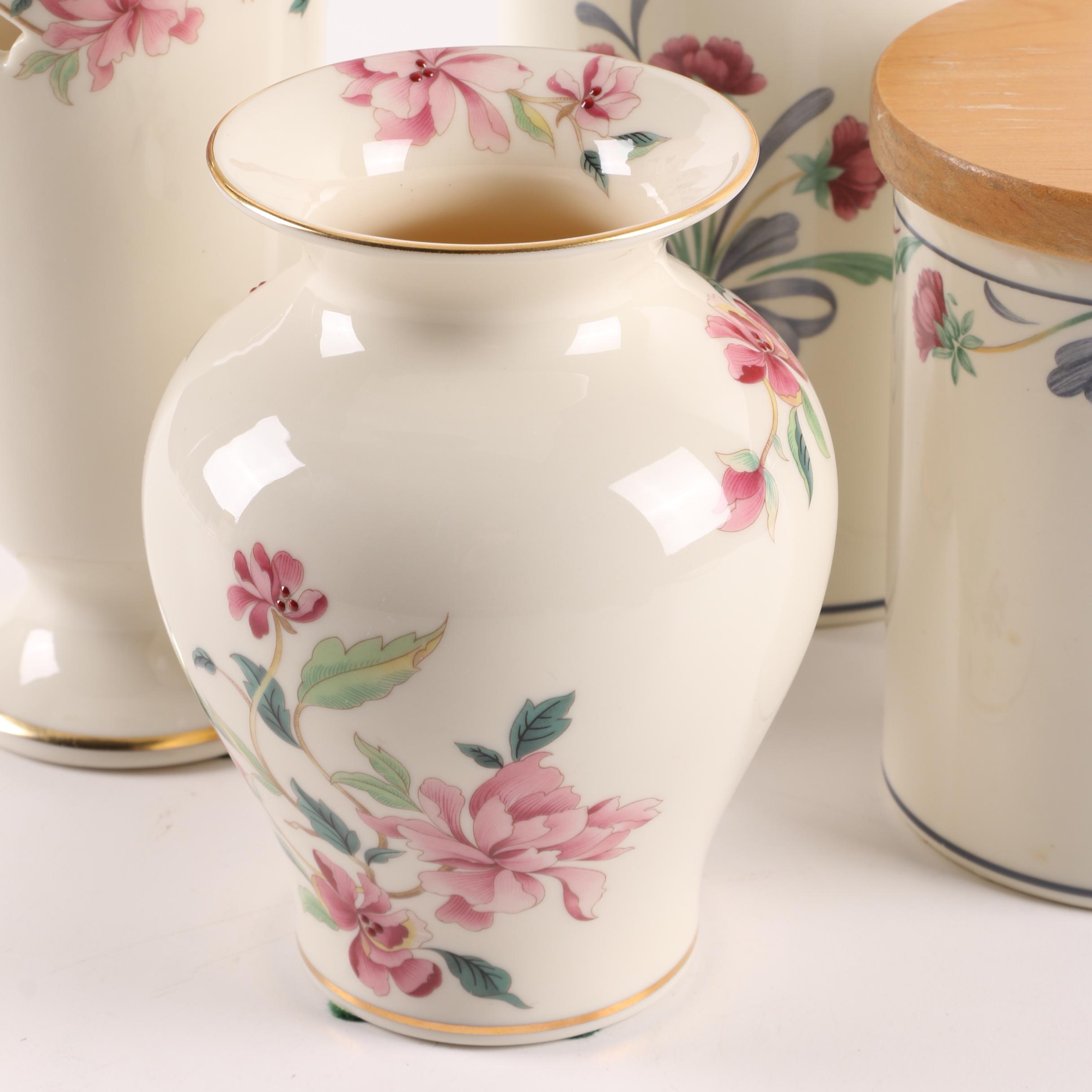 Lenox "Poppies on Blue" Canisters with Wood Lids and "Barrington" Floral Vases