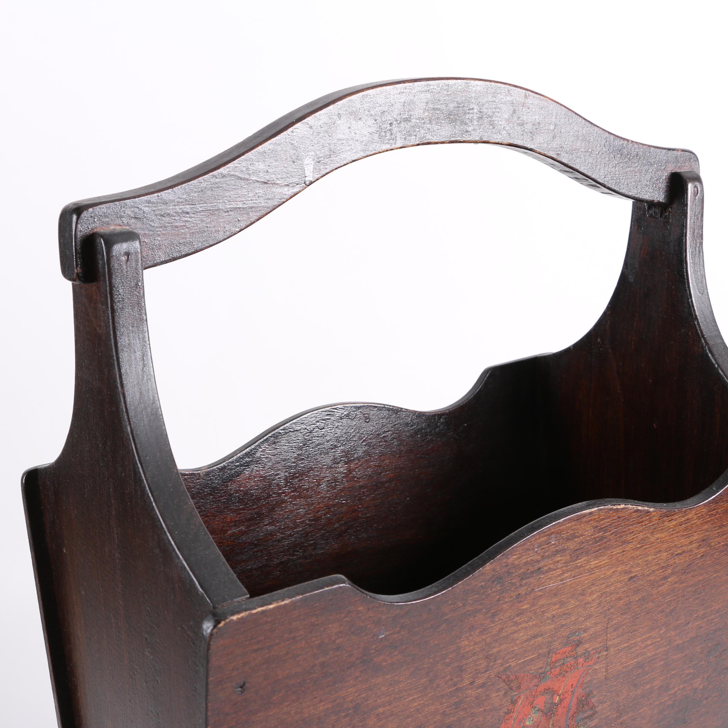 Vintage Wooden Magazine Rack with Ship Motif