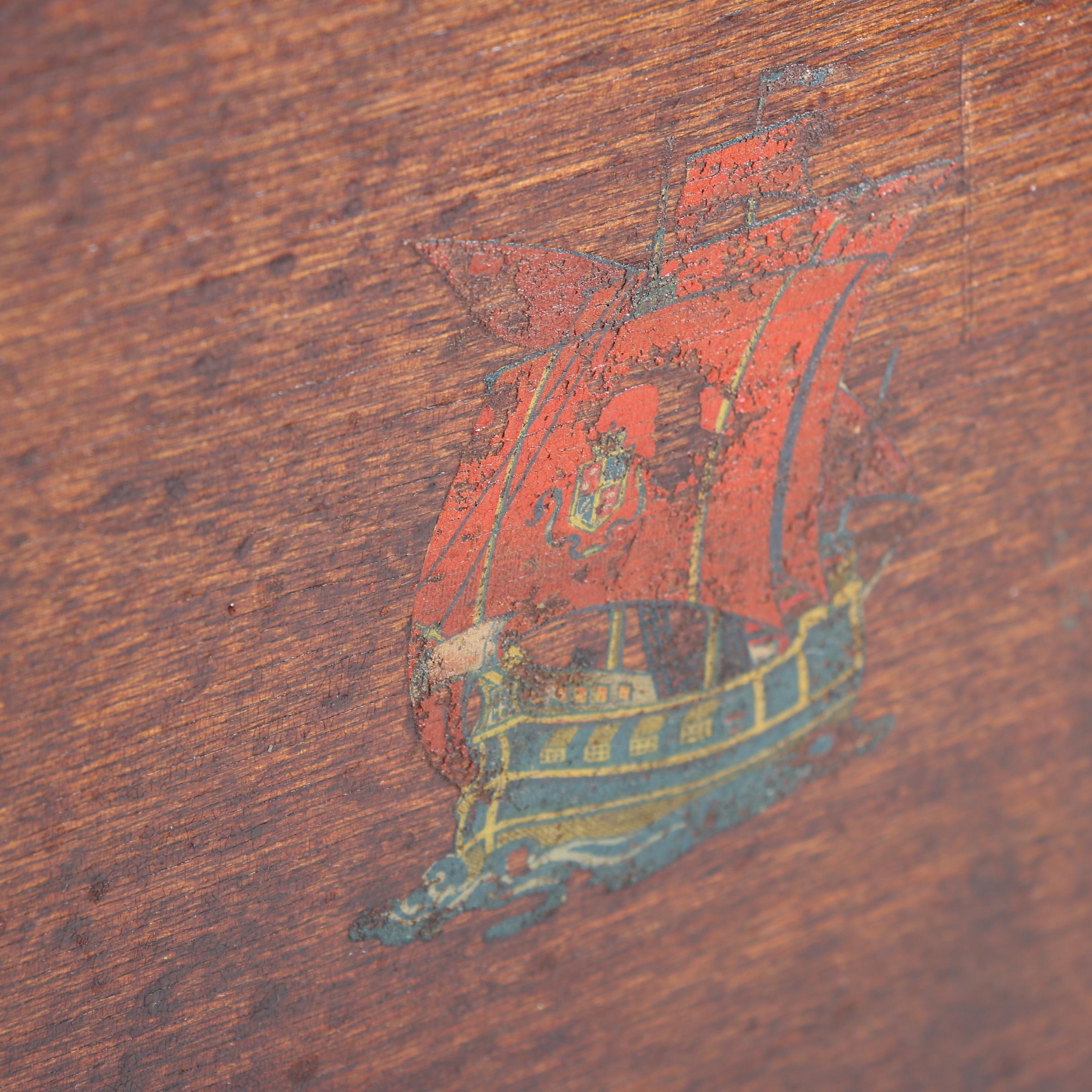 Vintage Wooden Magazine Rack with Ship Motif