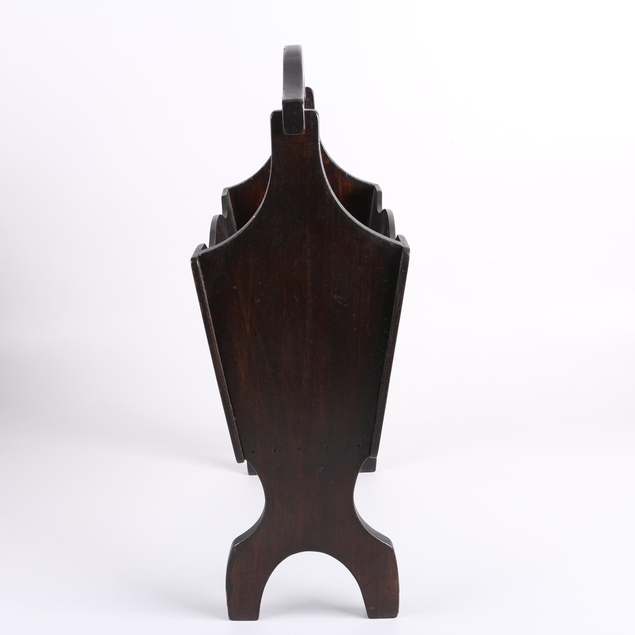 Vintage Wooden Magazine Rack with Ship Motif