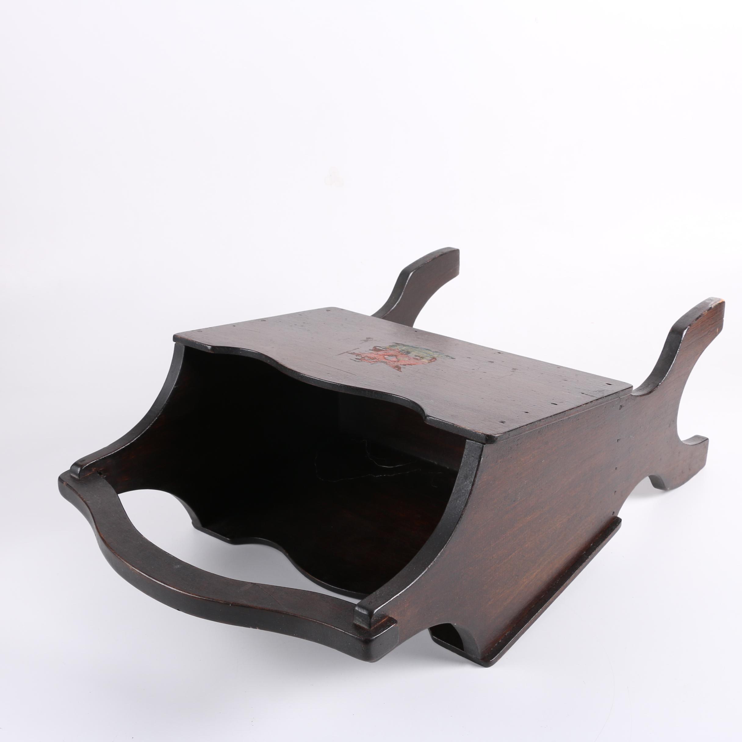 Vintage Wooden Magazine Rack with Ship Motif