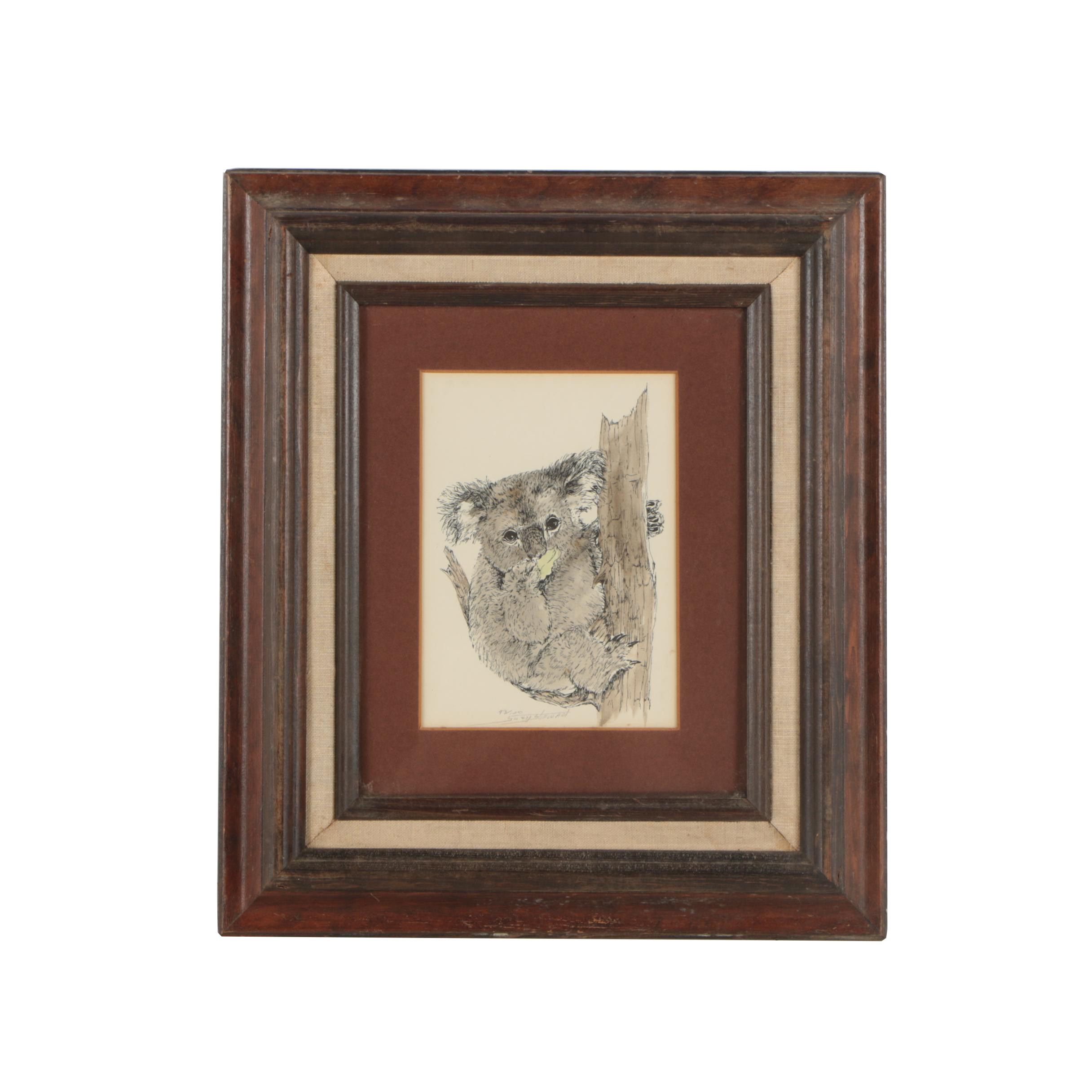 Suzy Stewart Hand-Colored Lithograph of Koala