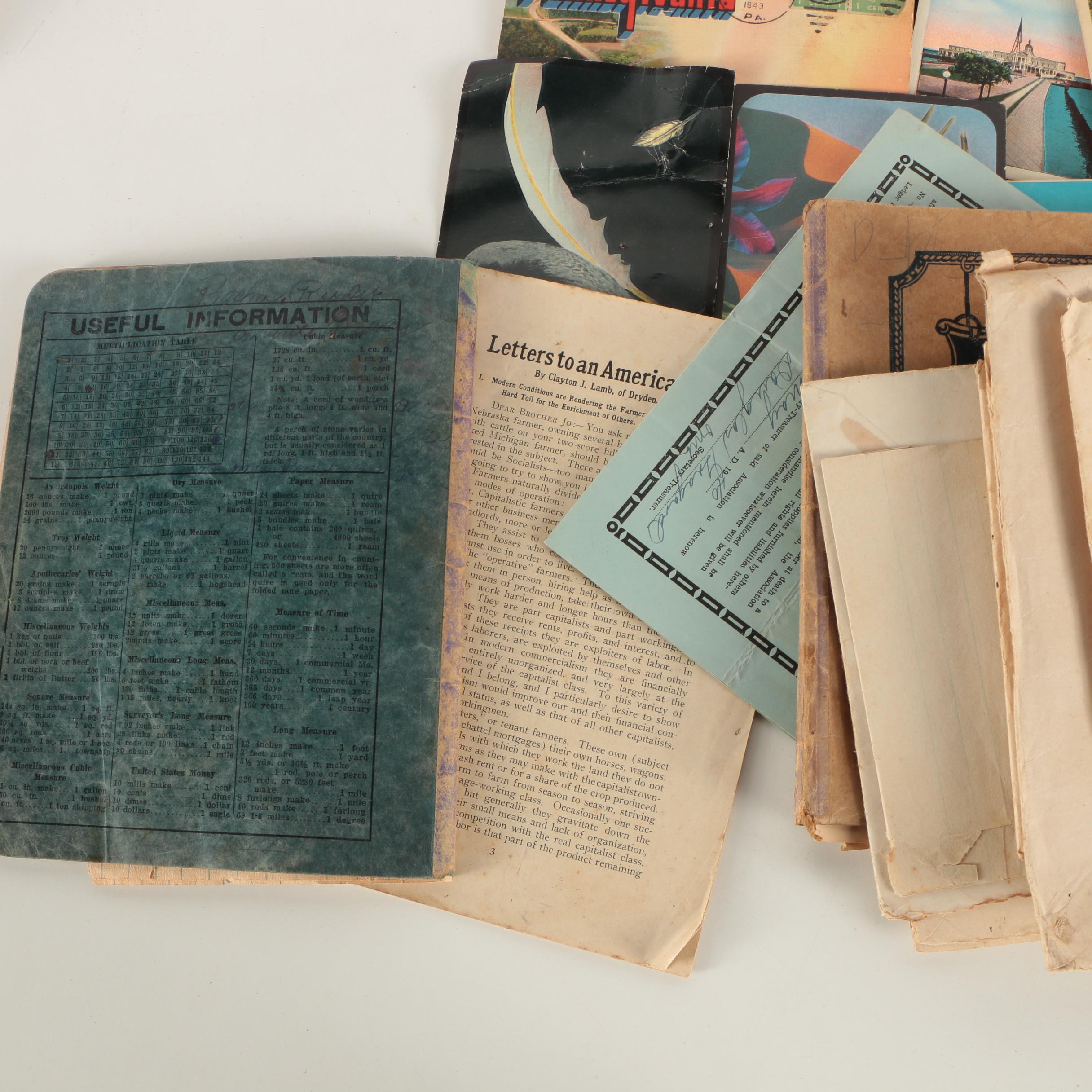 Collection of Vintage Postcards, Letters, Cards, and Ephemera