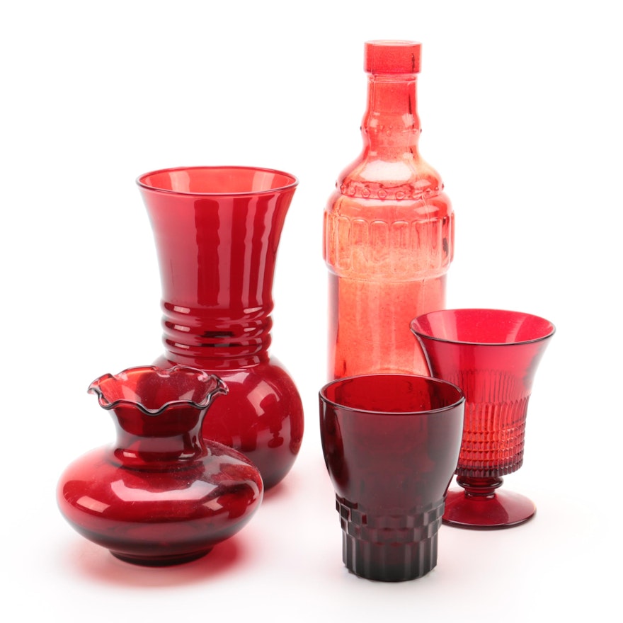 Glassware Including Anchor Hocking "Ruby Red" and Fenton "Lincoln Inn Ruby Red"