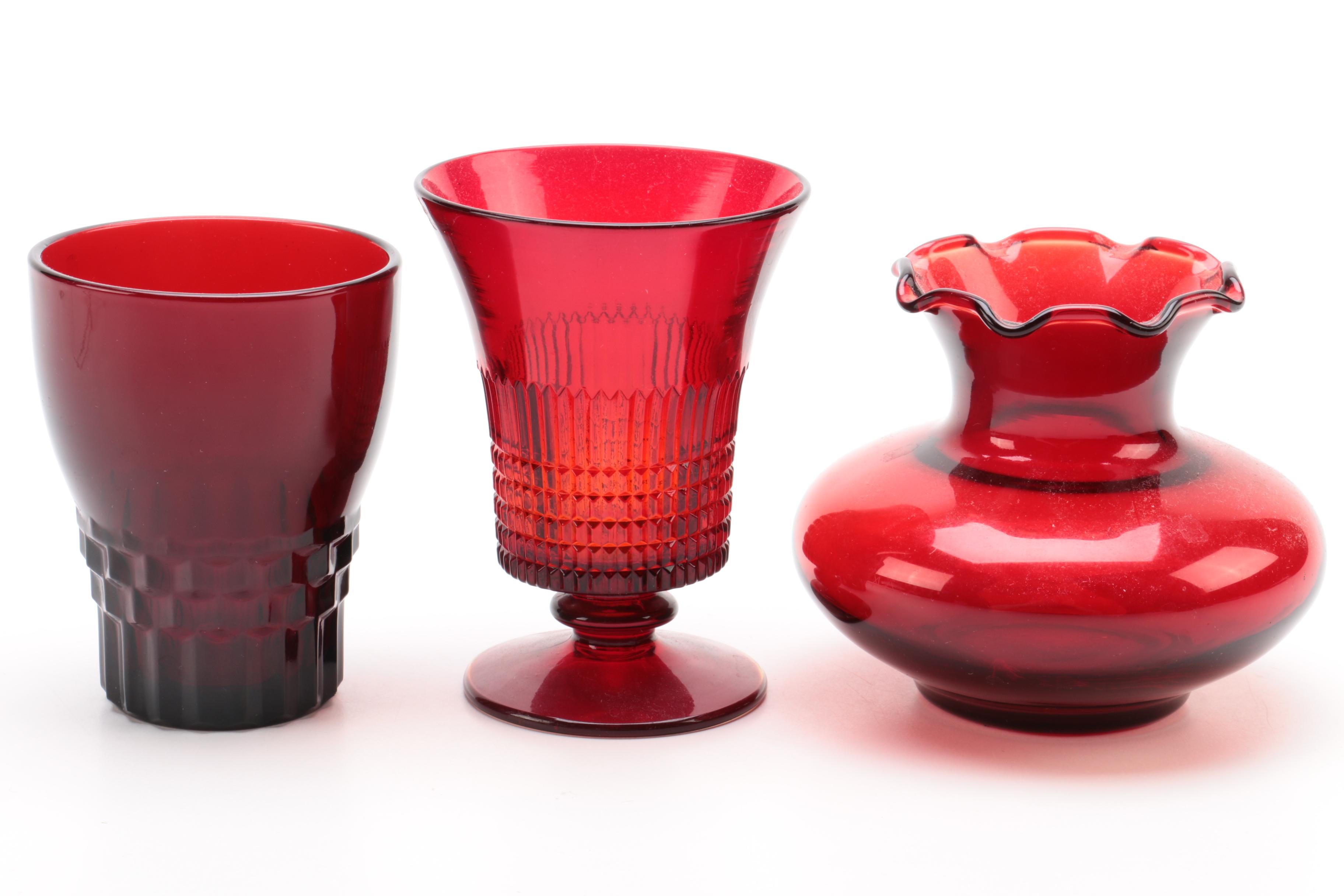 Glassware Including Anchor Hocking "Ruby Red" and Fenton "Lincoln Inn Ruby Red"