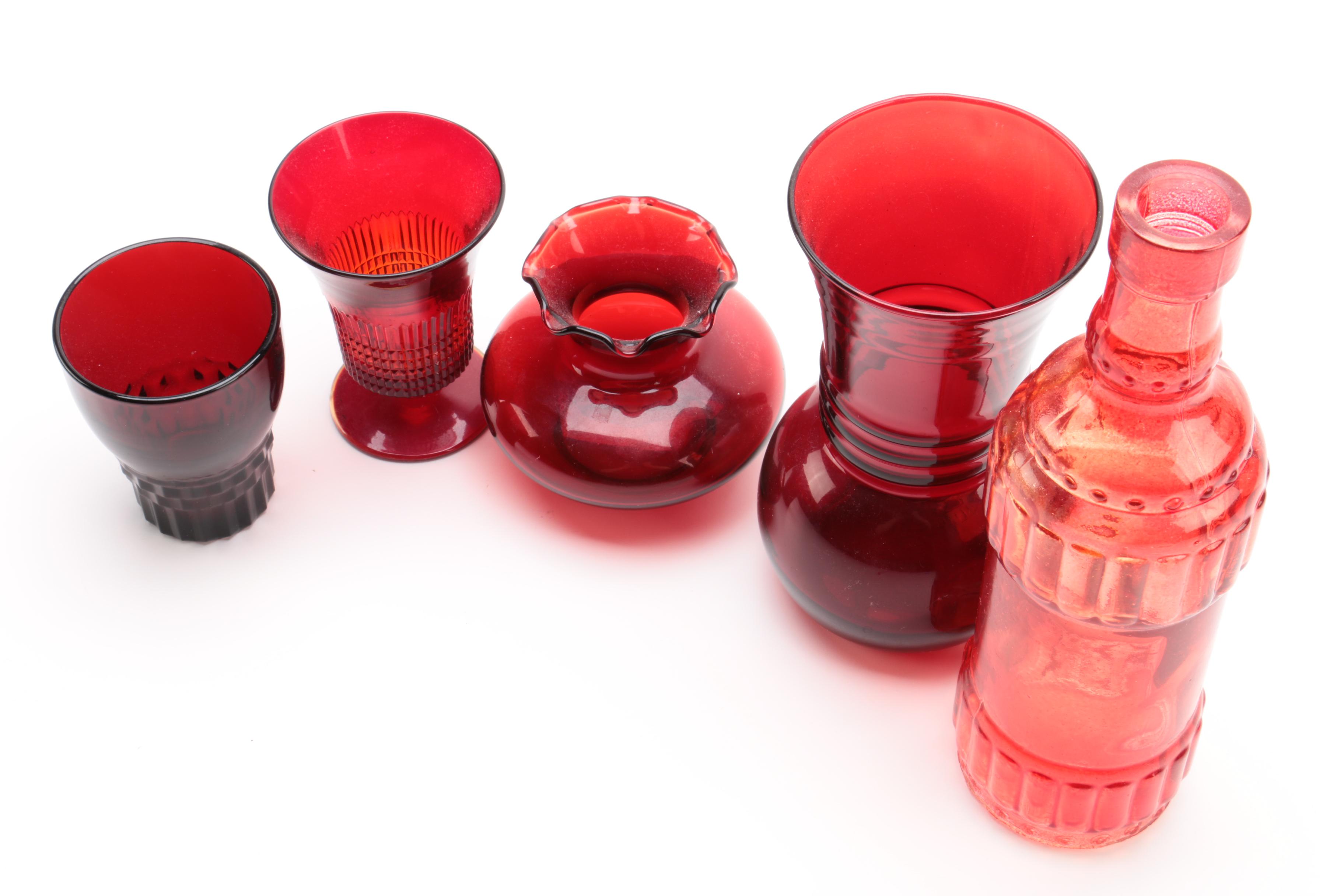 Glassware Including Anchor Hocking "Ruby Red" and Fenton "Lincoln Inn Ruby Red"