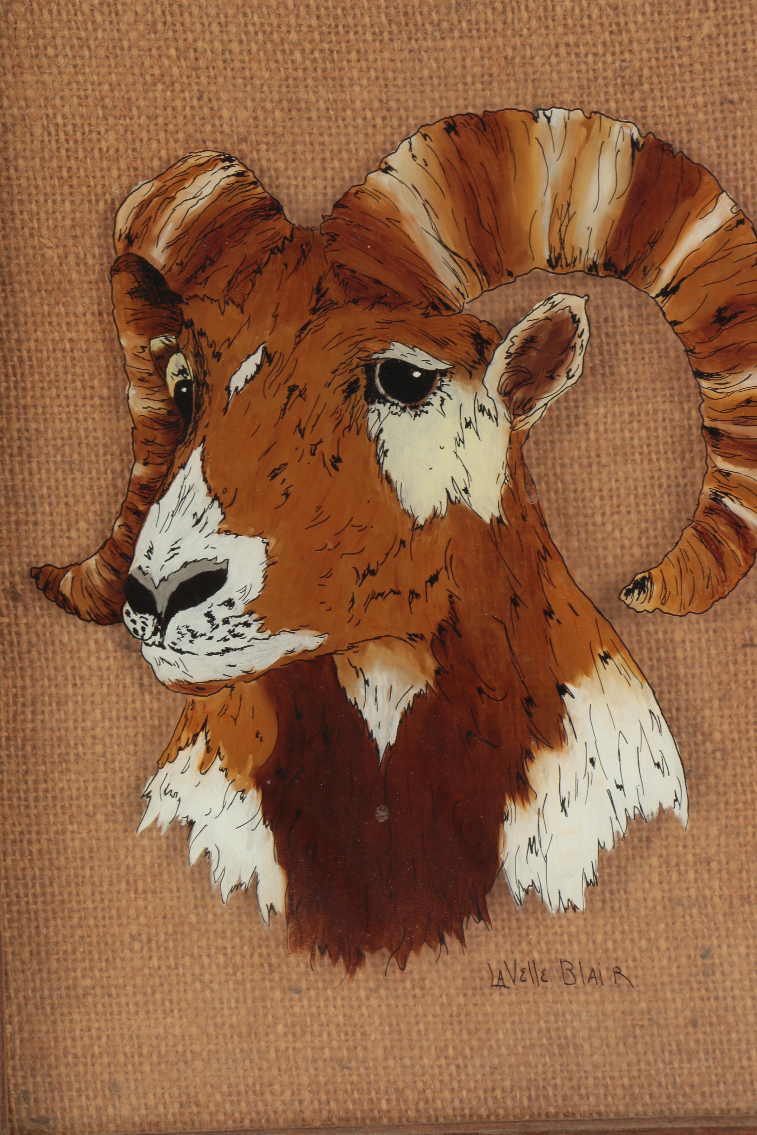 Lavelle Blair Reverse-Glass Painting Bighorn Sheep Portrait