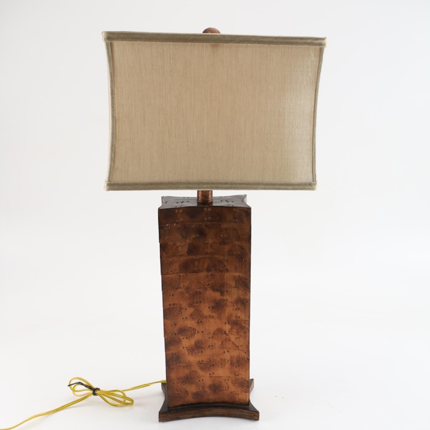 Distressed Copper Patina Metal Table Lamp