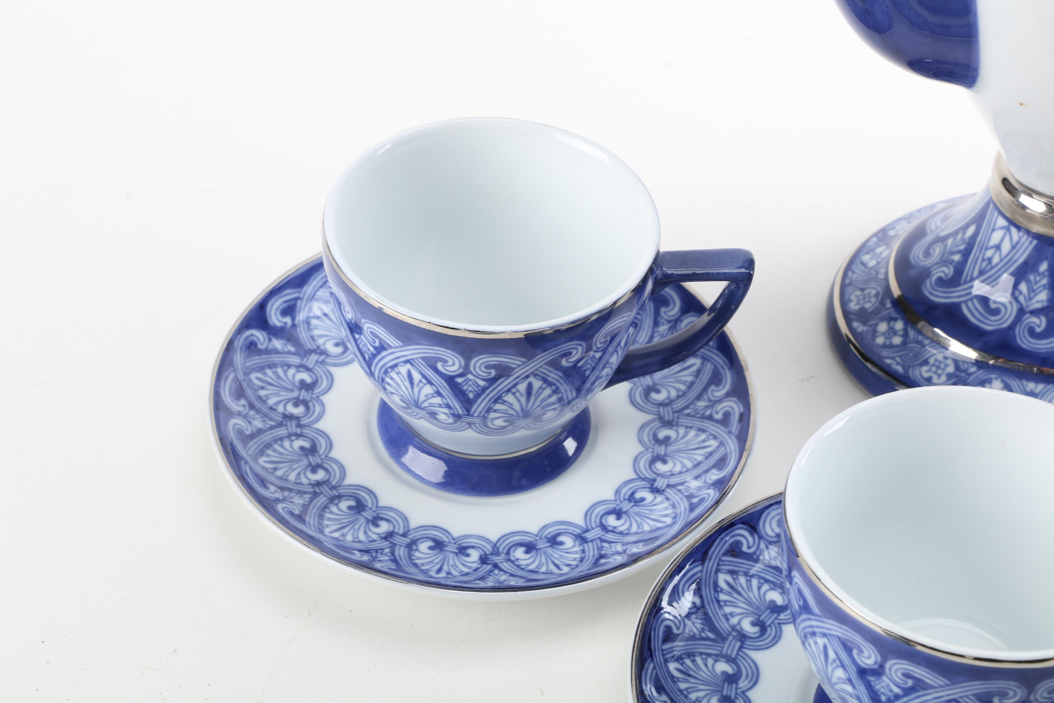 Bombay Company "Tile" Porcelain Coffee and Tea Service