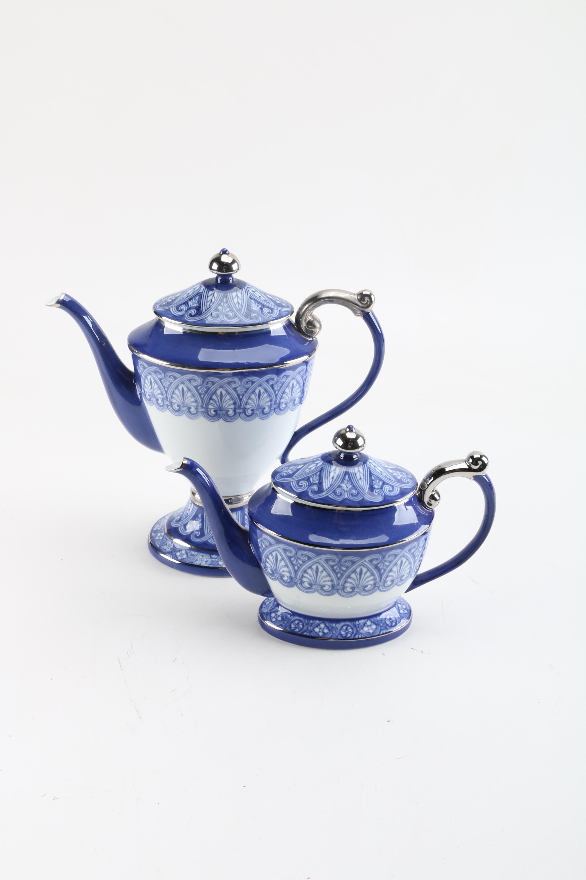 Bombay Company "Tile" Porcelain Coffee and Tea Service