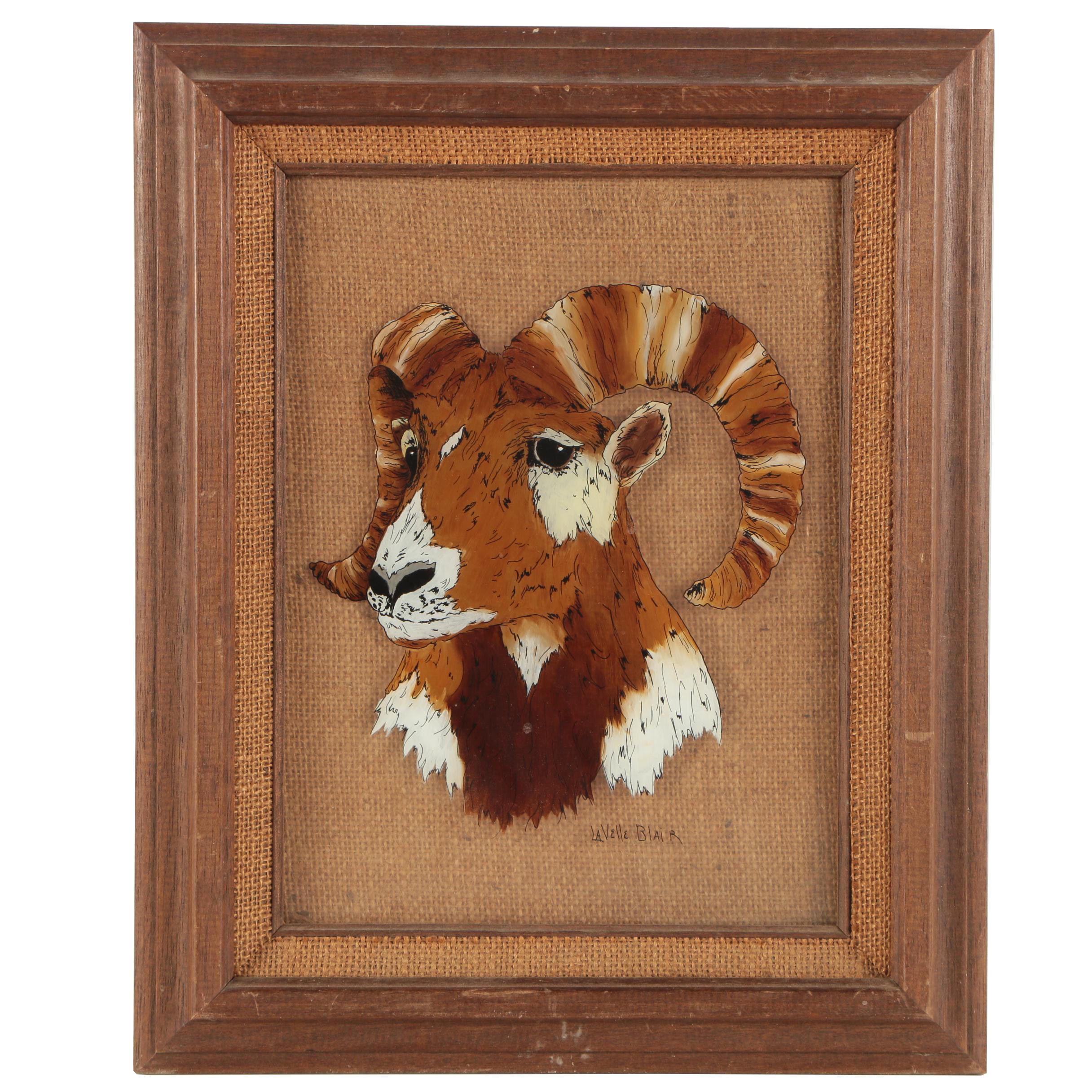 Lavelle Blair Reverse-Glass Painting Bighorn Sheep Portrait