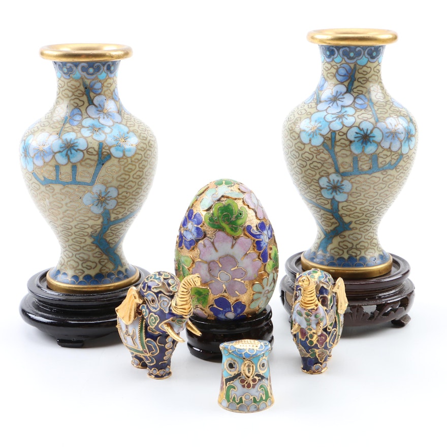 Chinese Cloisonné Elephant Figurines, Eggs and More