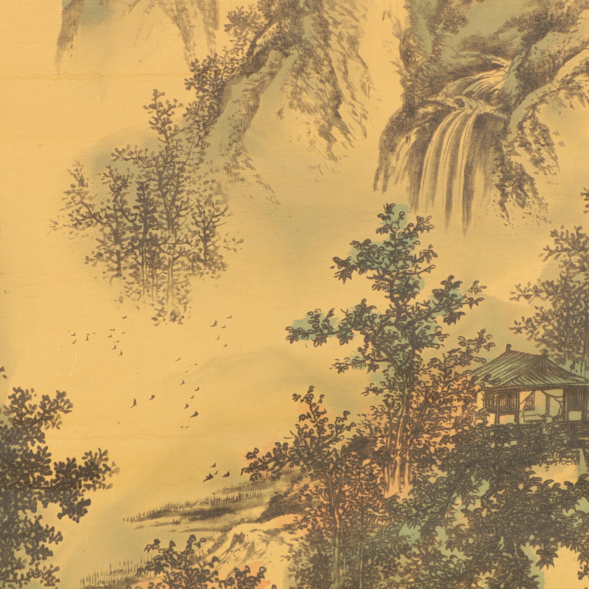 Chinese Hand-Colored Halftone Print on Silk