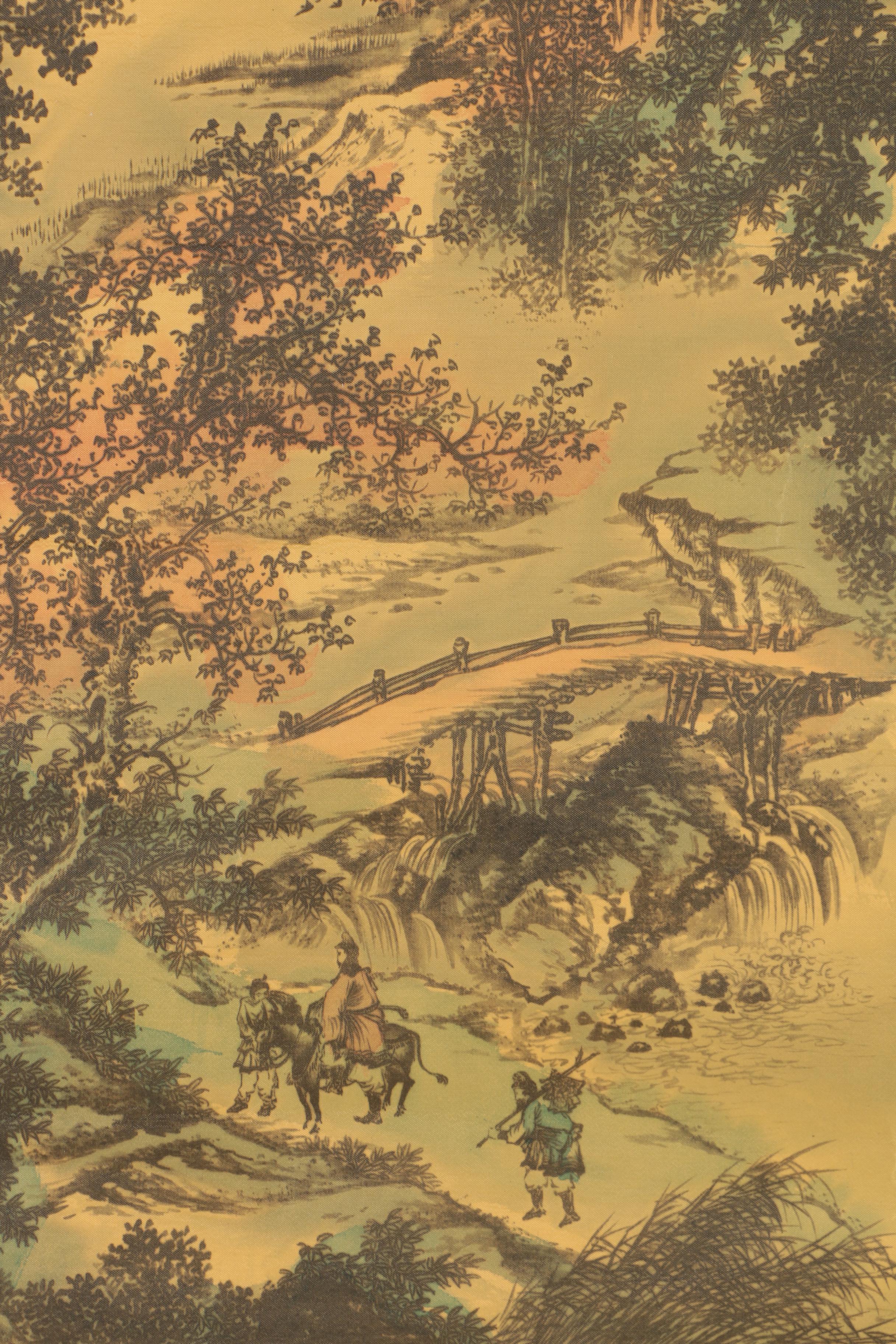 Chinese Hand-Colored Halftone Print on Silk