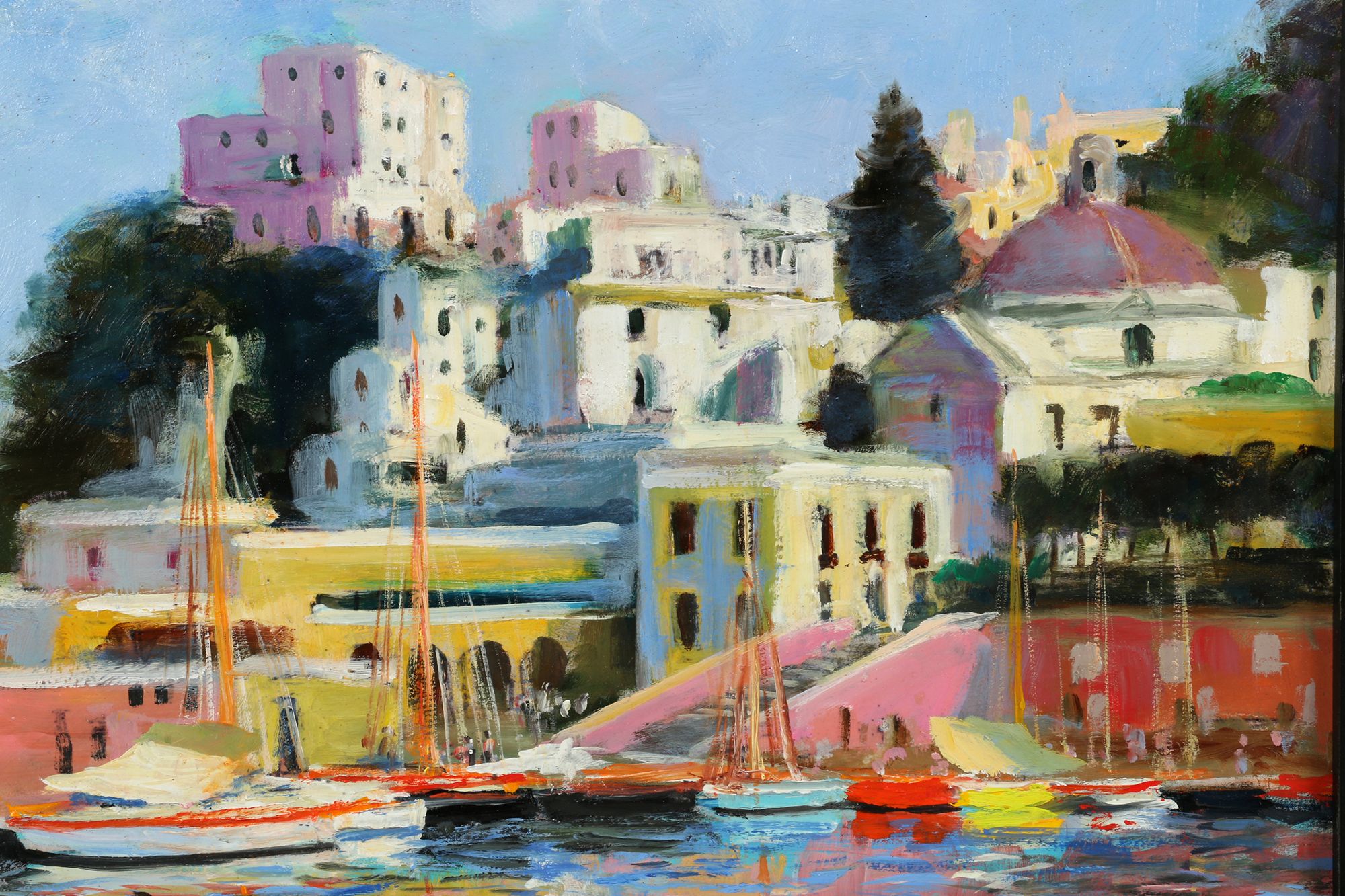 Nino Pippa Oil Painting "Ponza - The Harbor Midsummer"