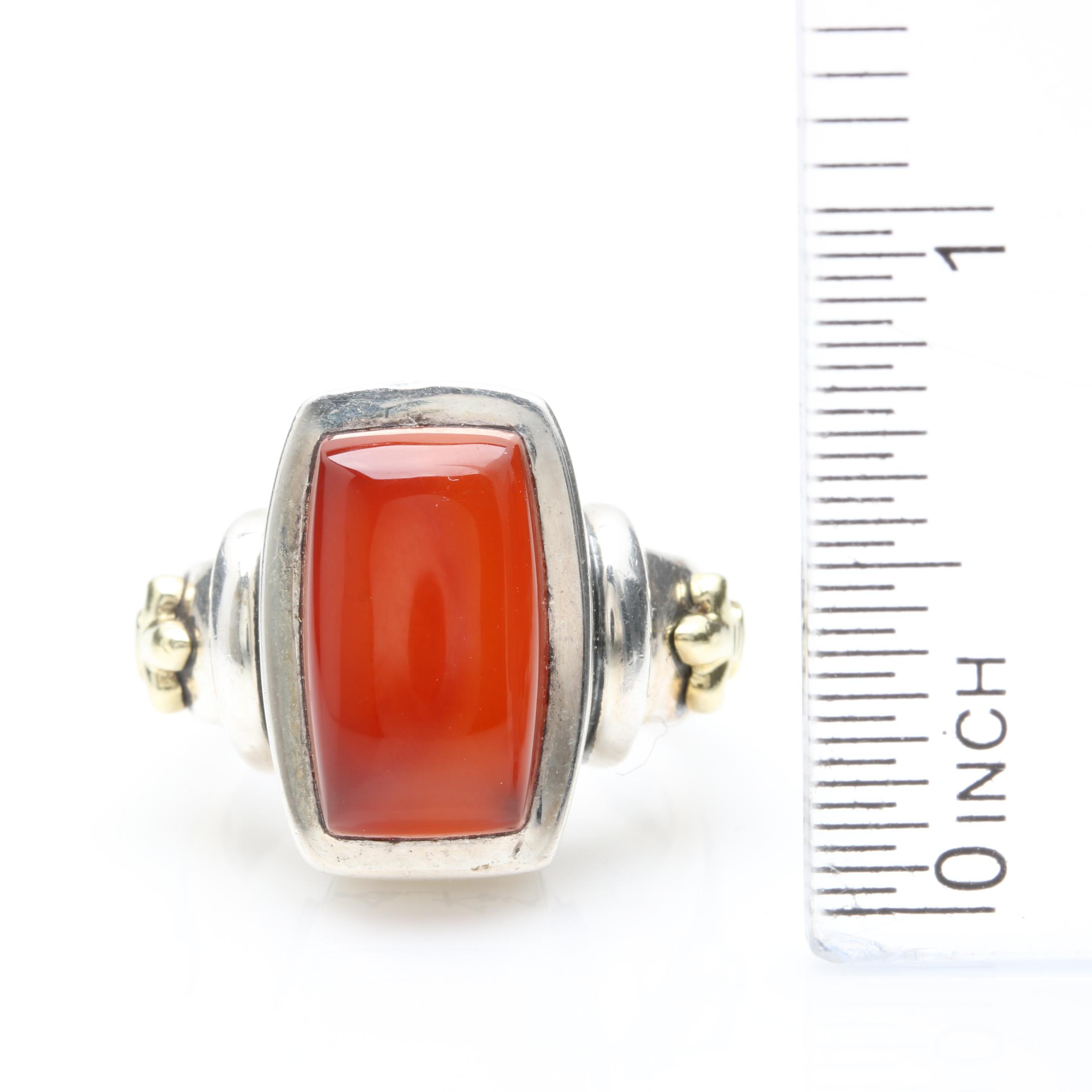 Ann King Sterling Silver Carnelian Ring with 18K Accents