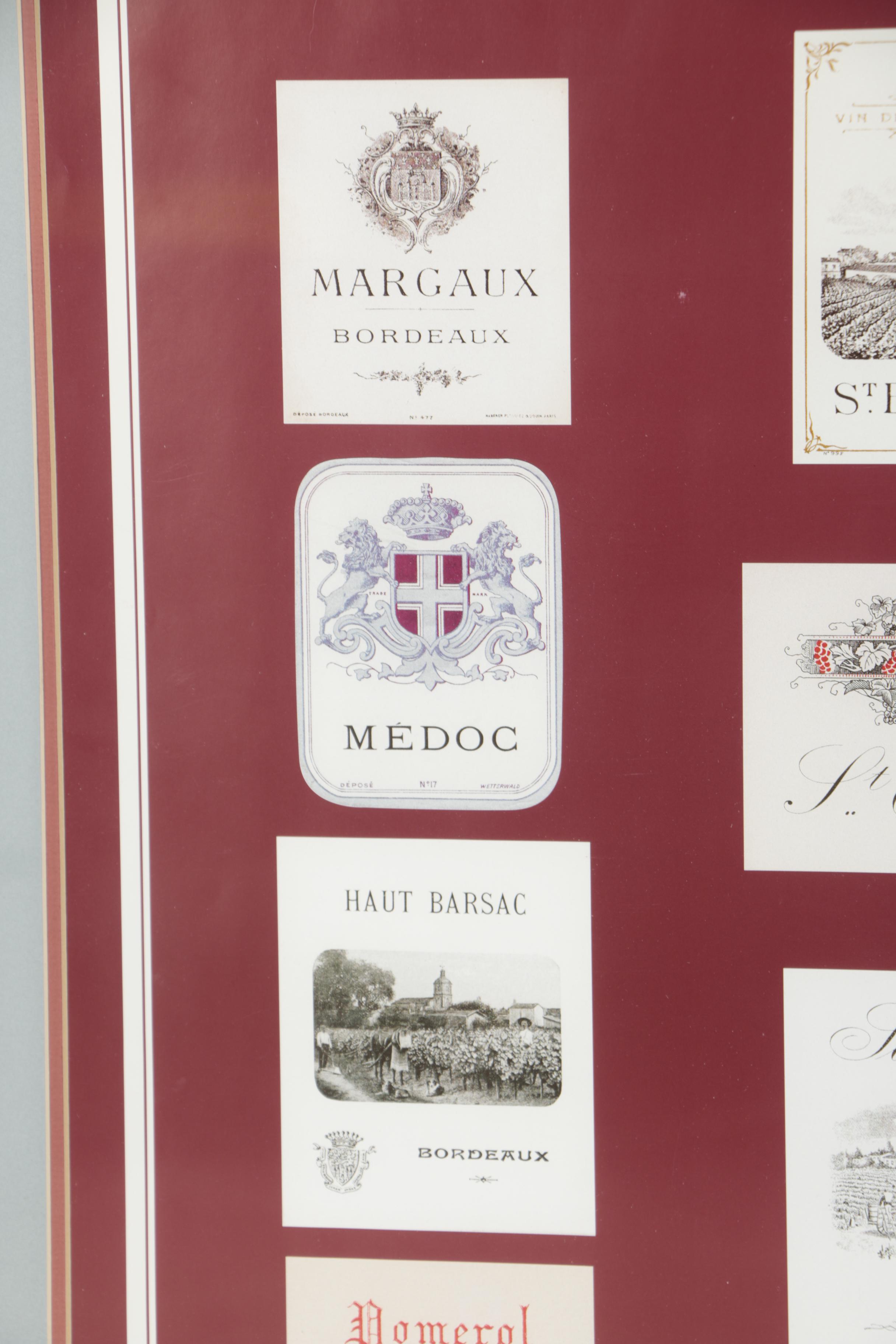 Giclée Poster Print Featuring French Bordeaux Wine Labels