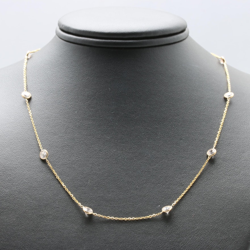 14K Yellow Gold Cubic Zirconia Station Necklace