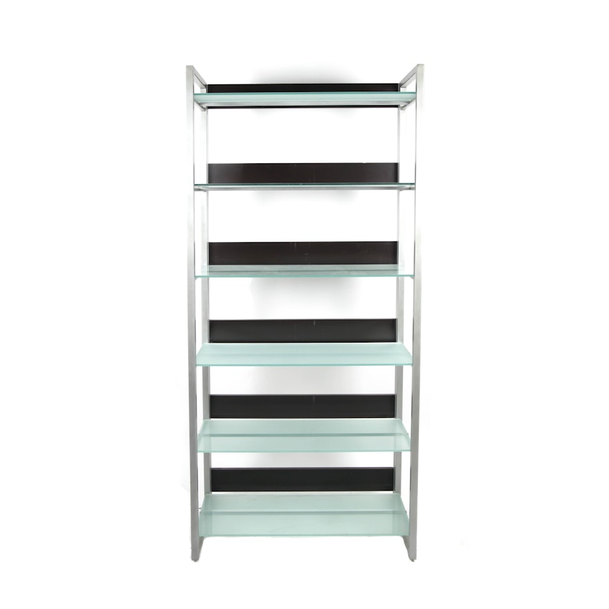 Silver Tone Bookcase with Glass Shelves