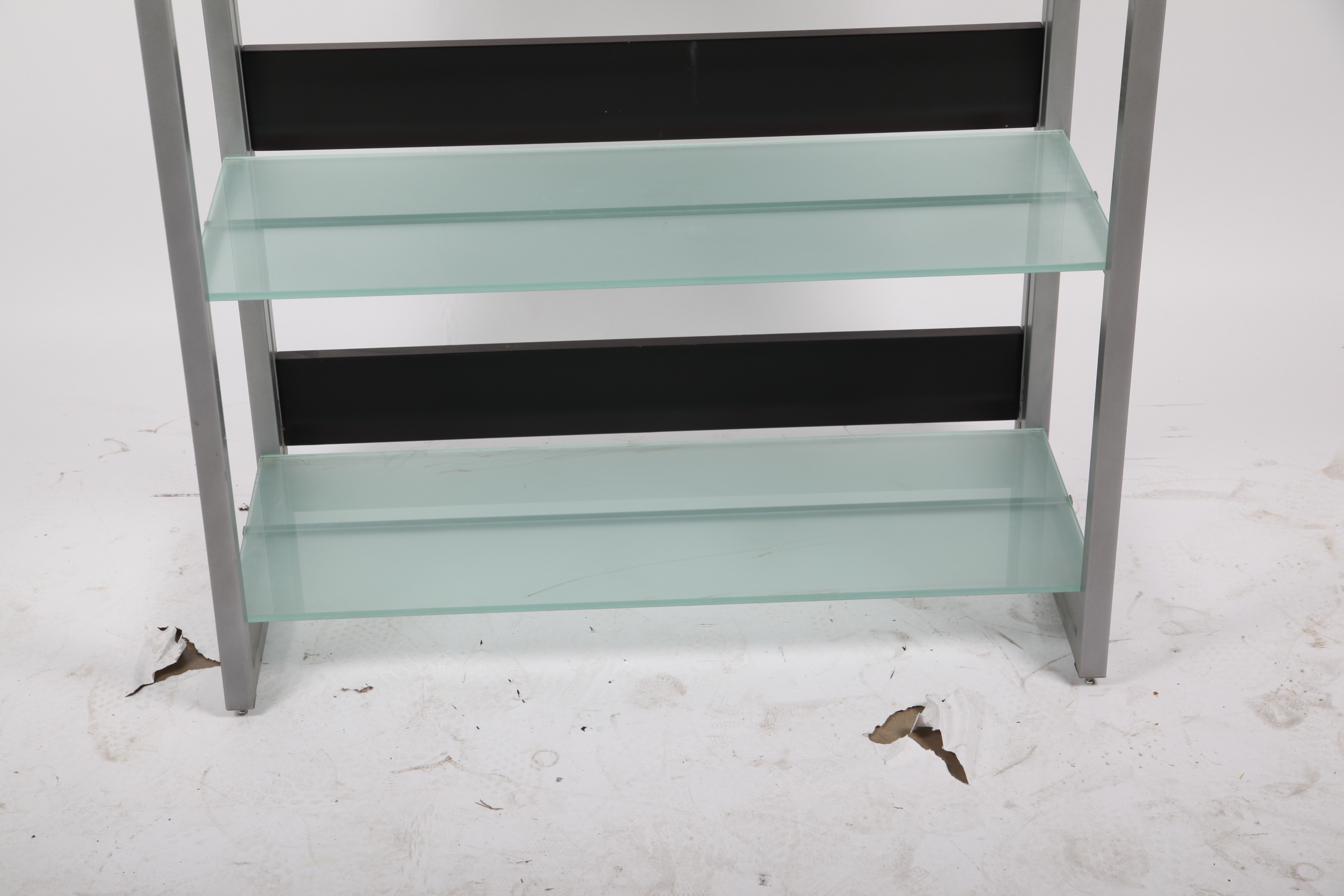 Silver Tone Bookcase with Glass Shelves