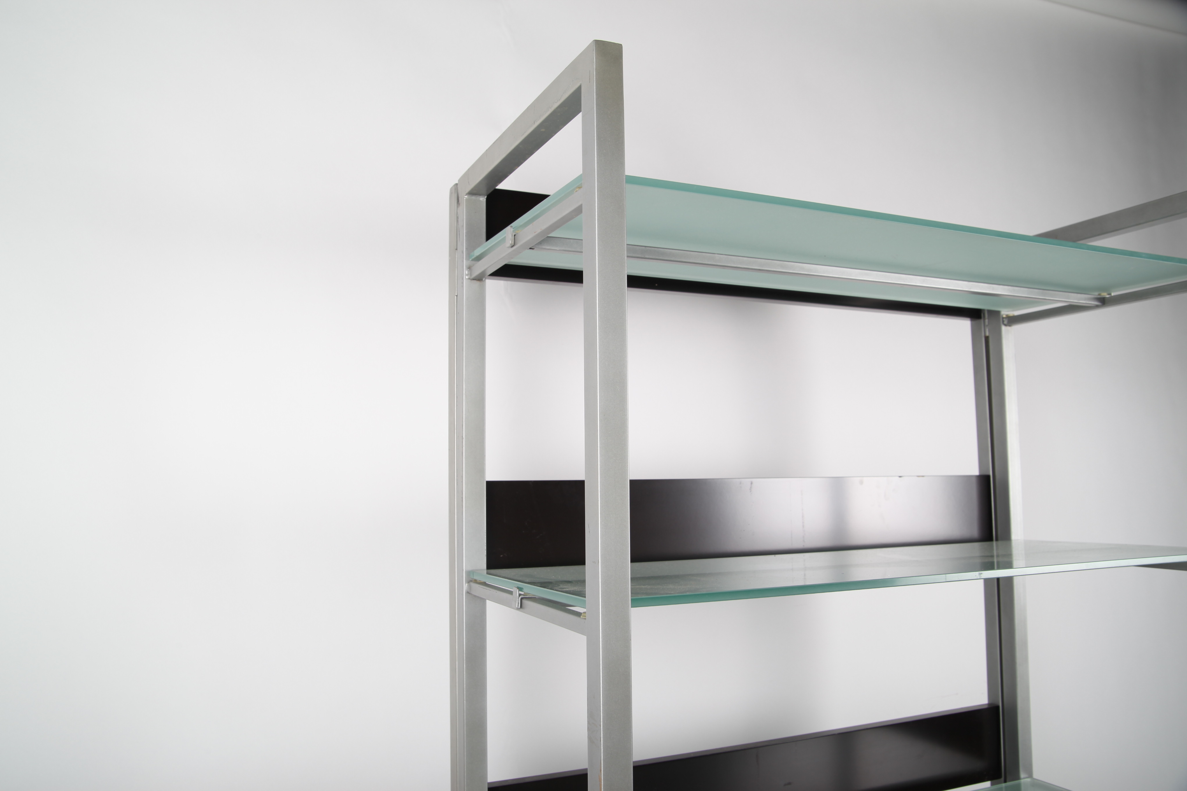 Silver Tone Bookcase with Glass Shelves