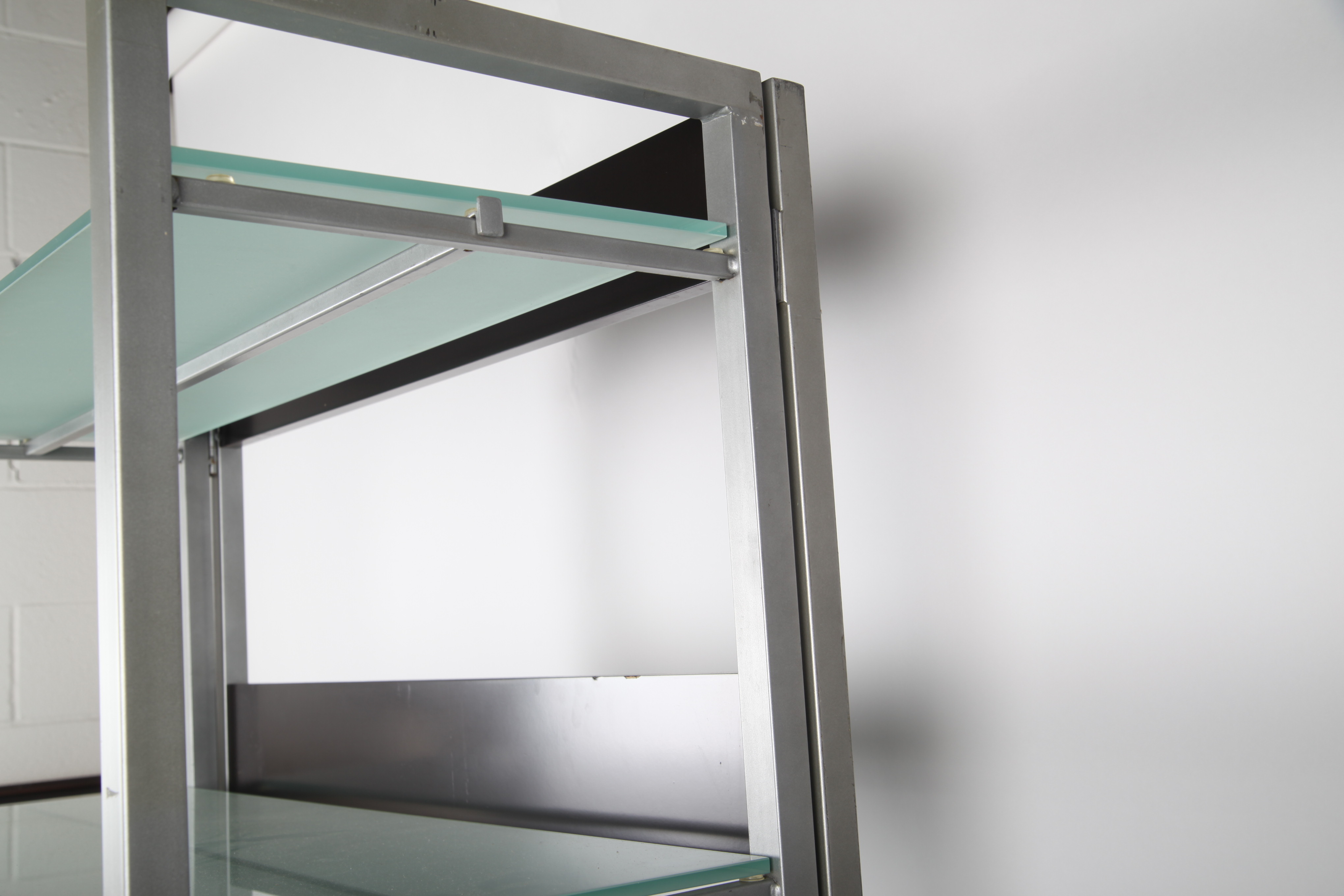 Silver Tone Bookcase with Glass Shelves