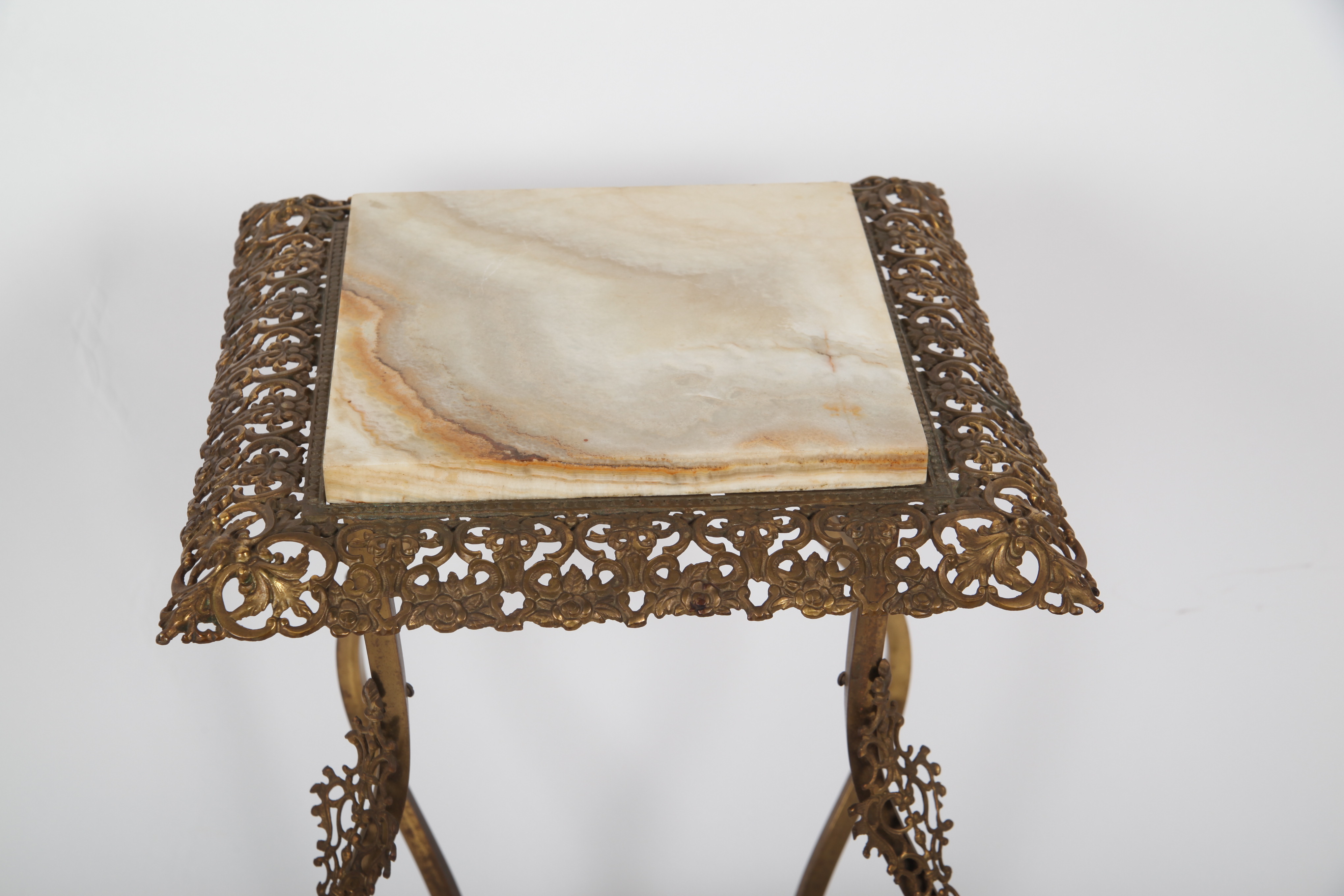 Stone Top Metal Filigree Side Table