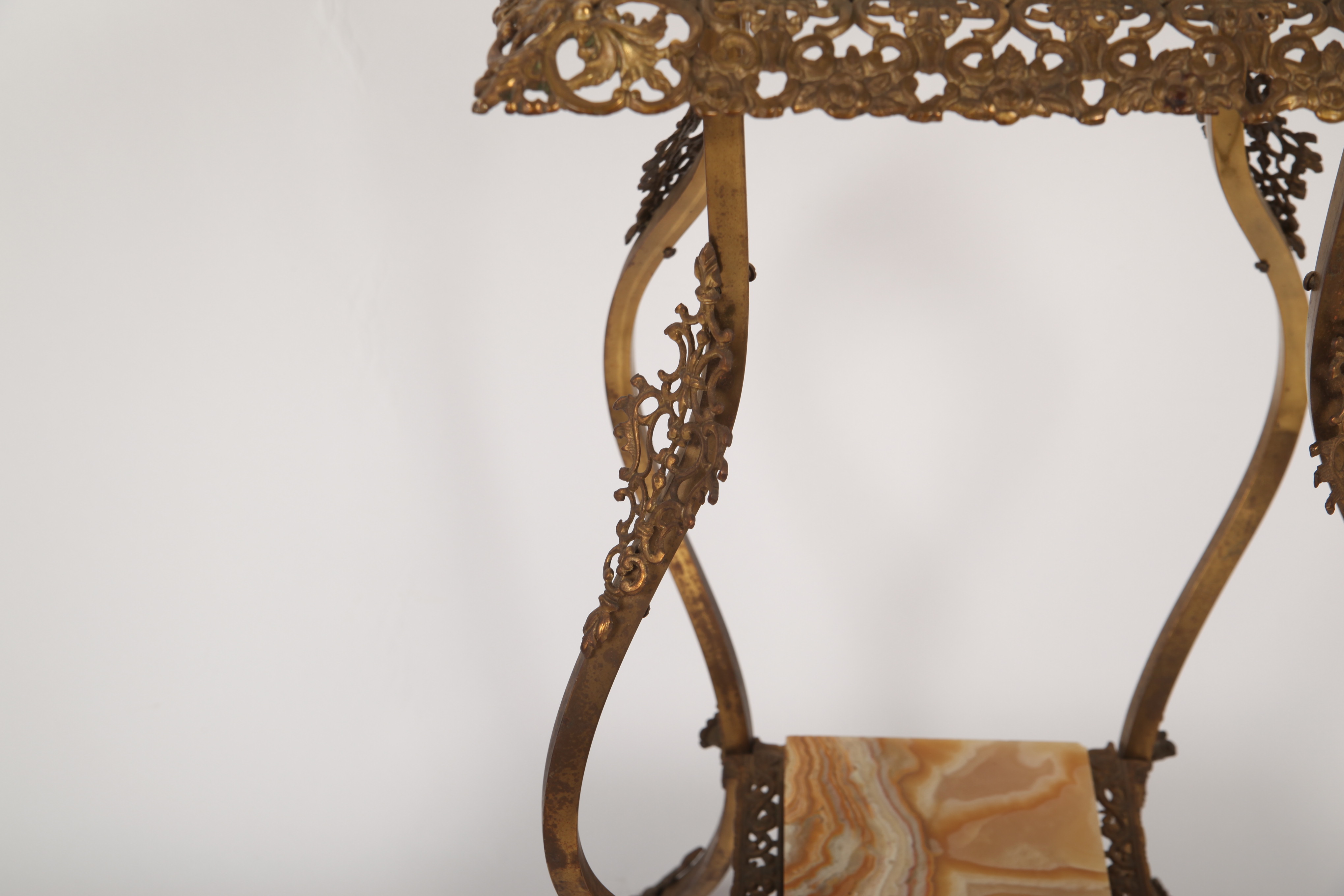 Stone Top Metal Filigree Side Table