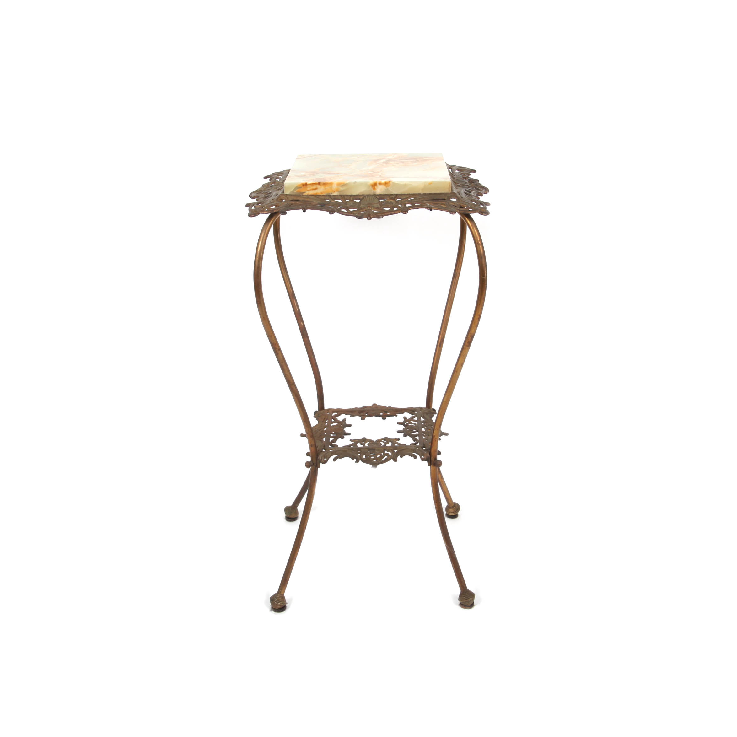 Stone Top Metal Filigree Side Table