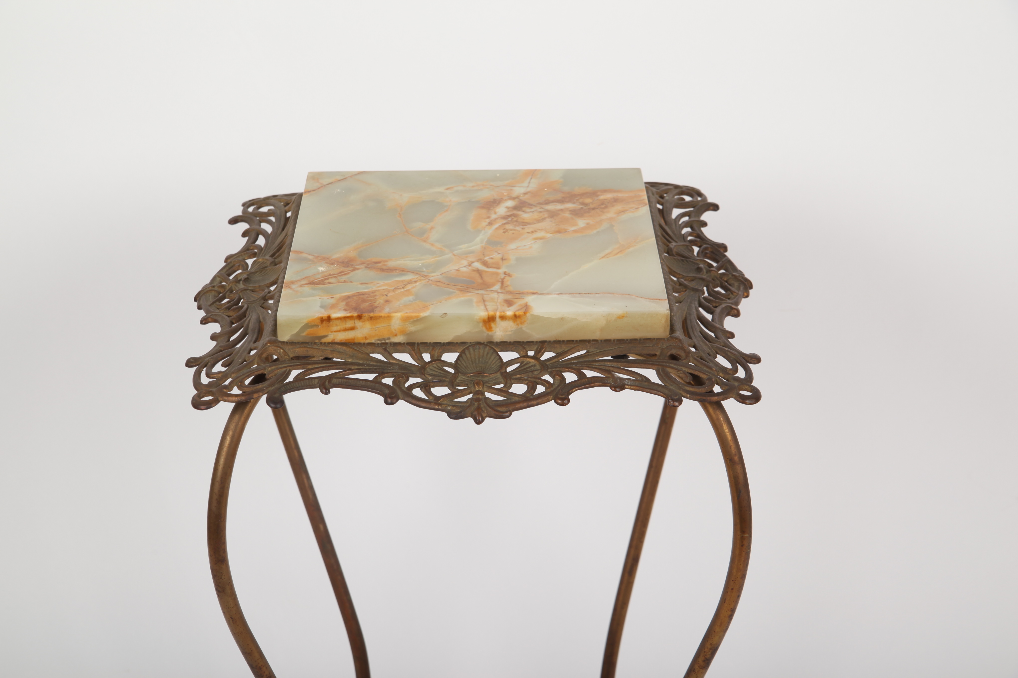 Stone Top Metal Filigree Side Table