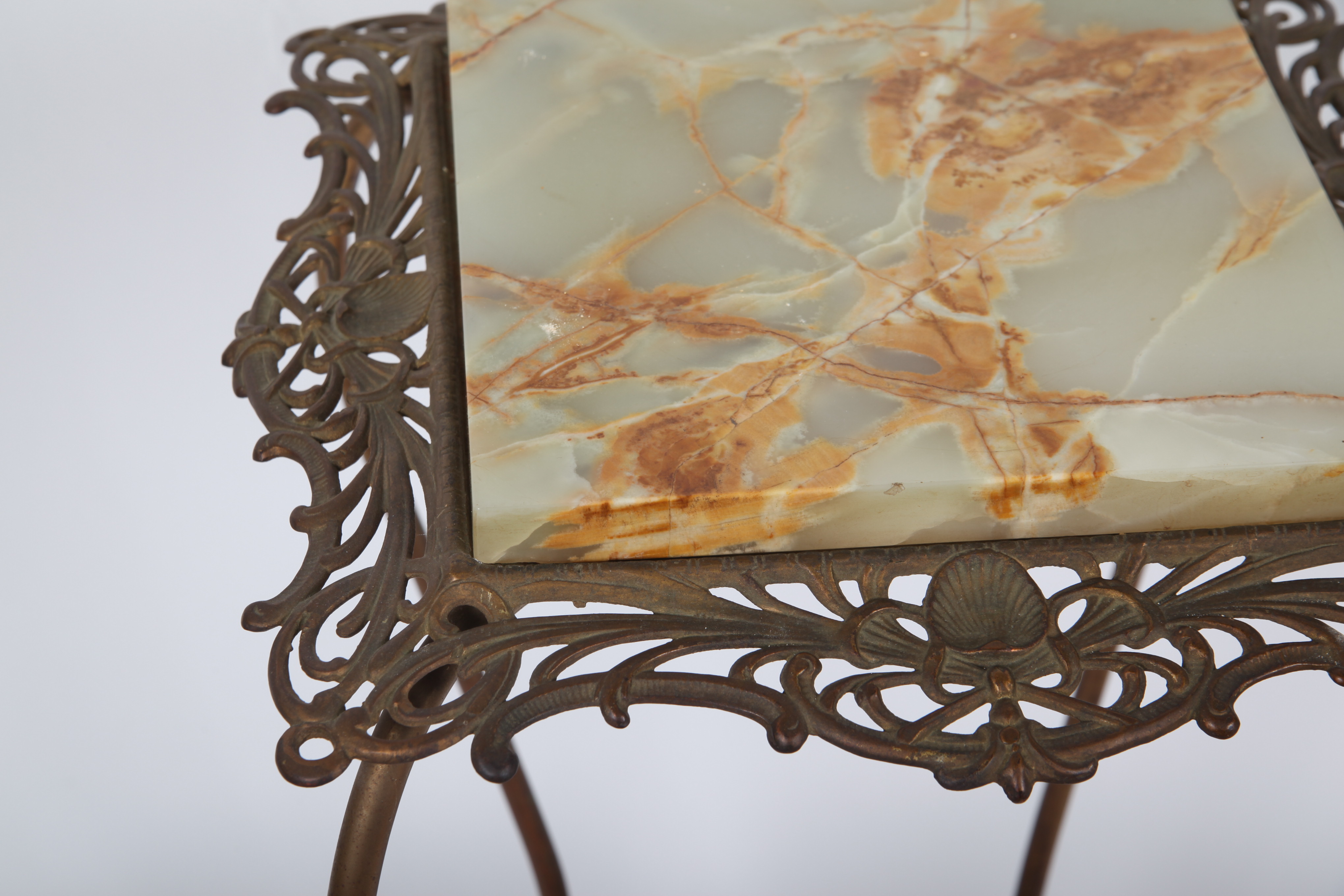 Stone Top Metal Filigree Side Table