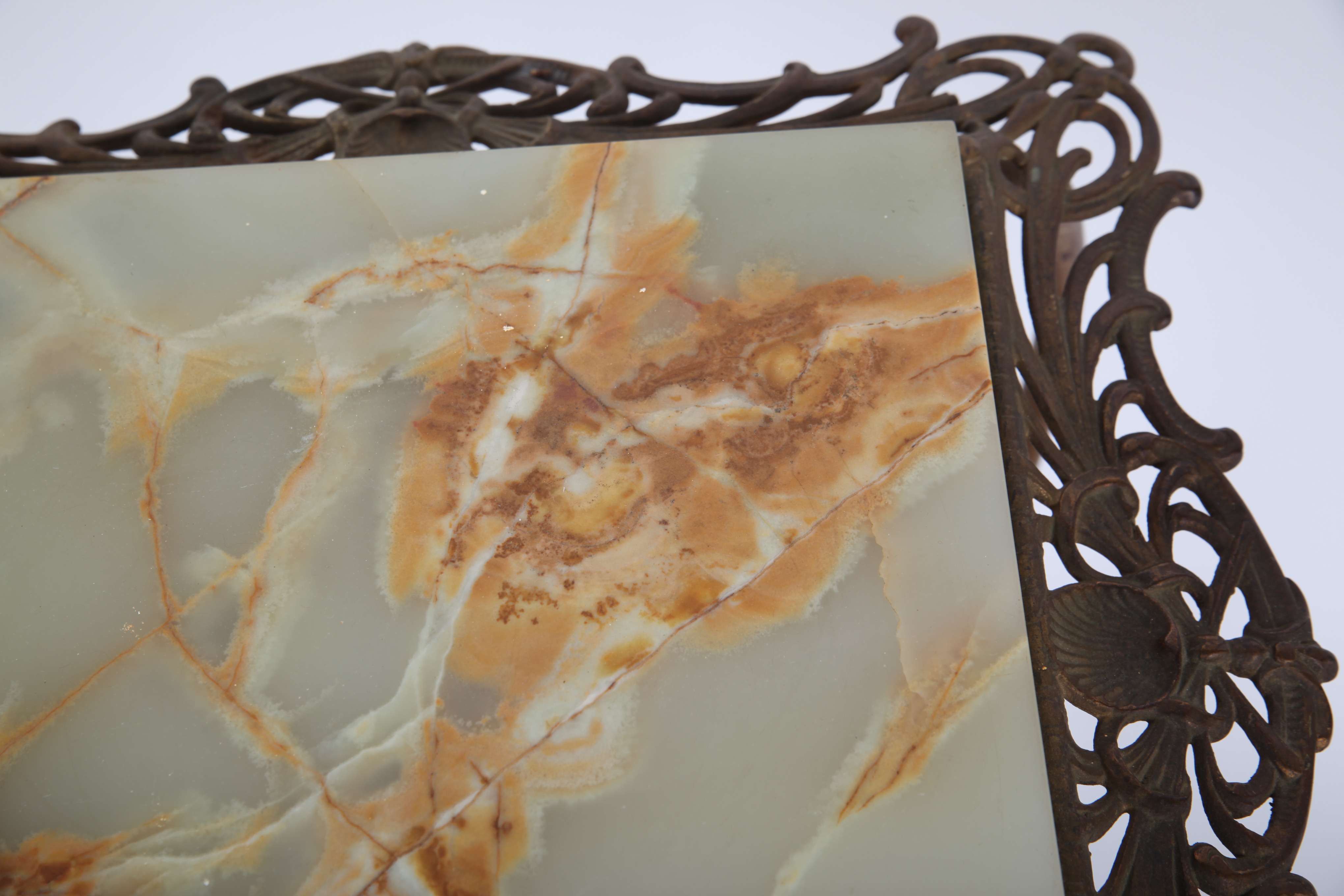 Stone Top Metal Filigree Side Table