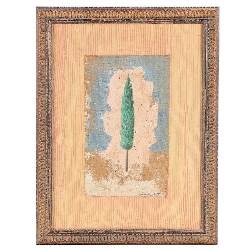 Jacques Lamy Contemporary Mixed Media Composition of Evergreen Tree