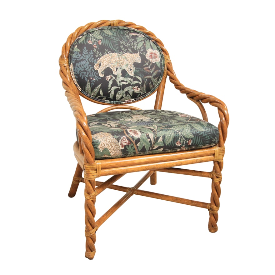 Upholstered Rope-Twist Rattan Armchair