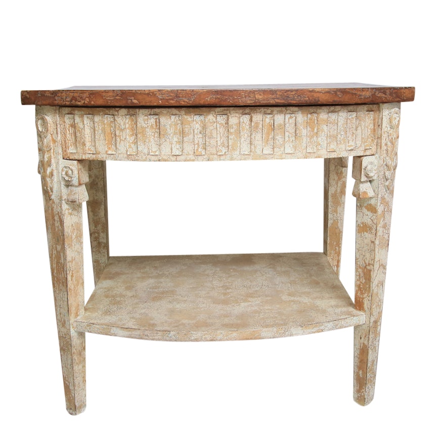 Contemporary Carved and Distressed Wood Side Table