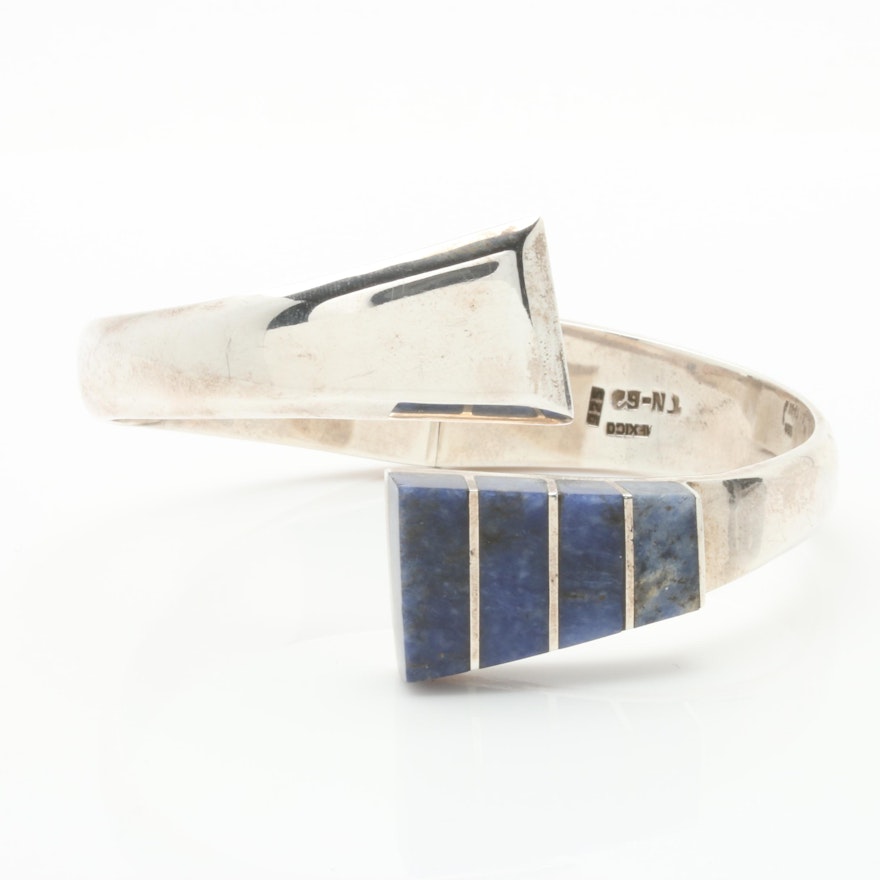 Sterling Silver Taxco Mexico Lapis Lazuli Cuff Bracelet