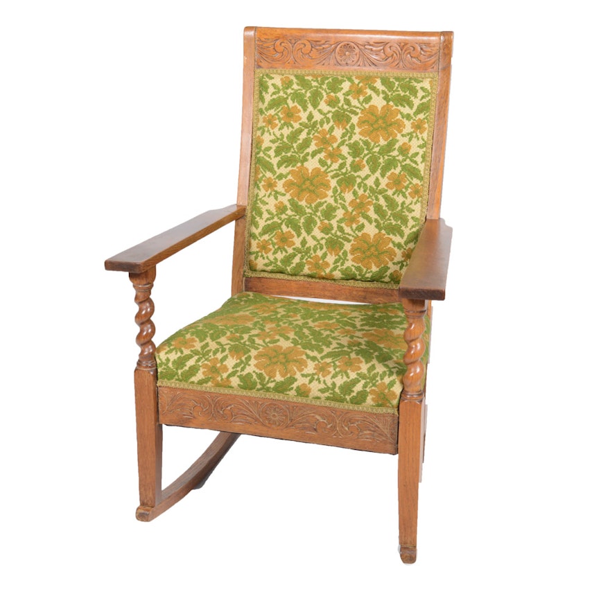 Vintage Carved Solid Oak Rocking Chair