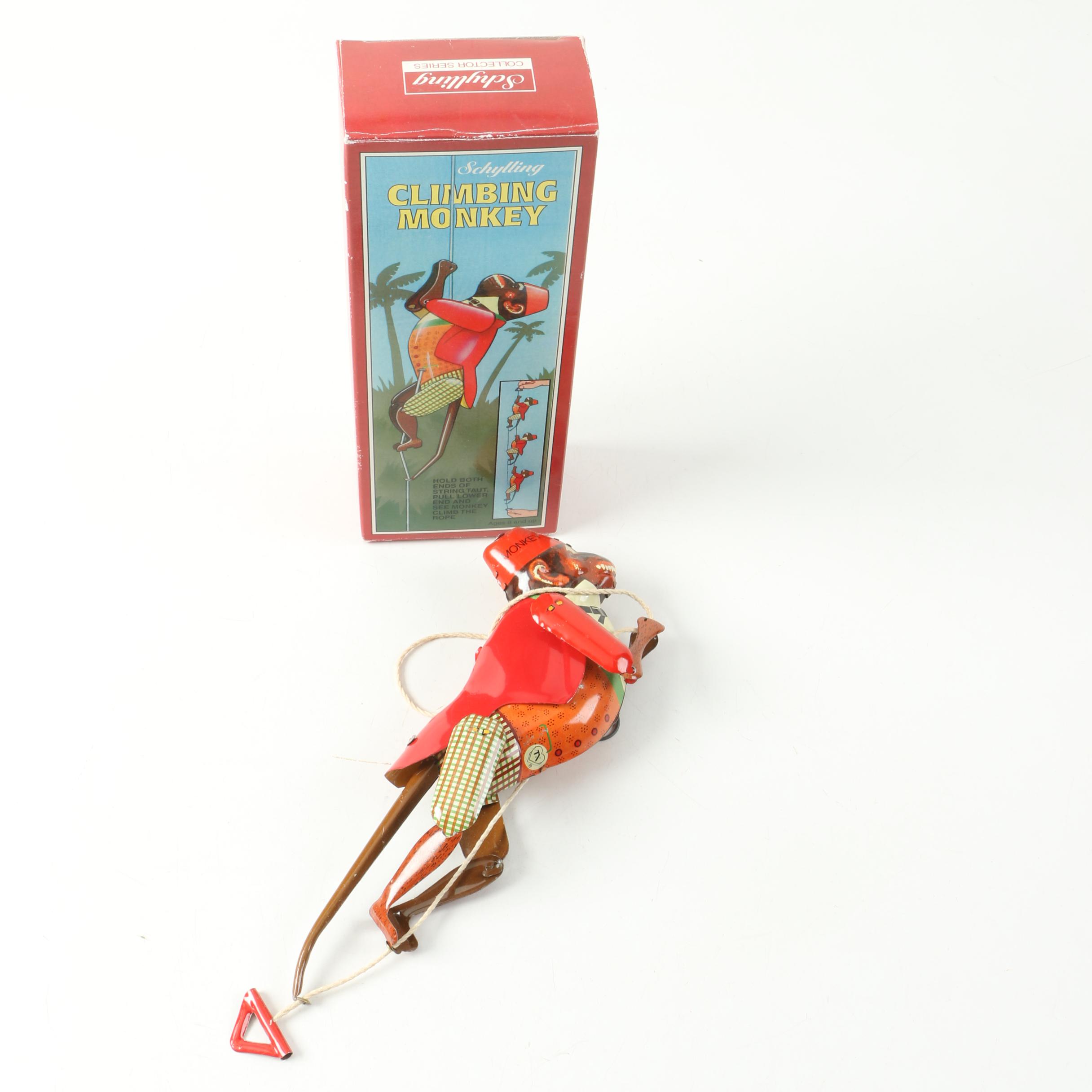 Vintage Schylling "Climbing Monkey" Tin Litho Toy