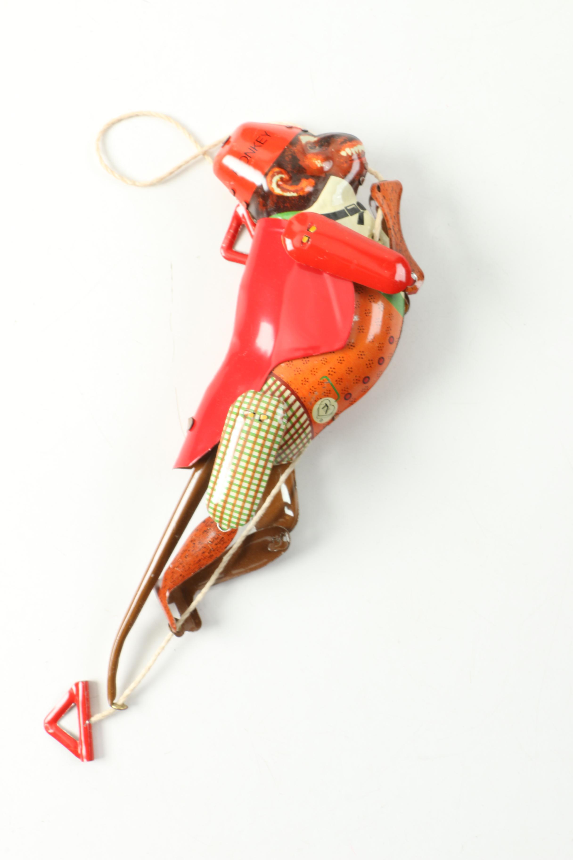 Vintage Schylling "Climbing Monkey" Tin Litho Toy