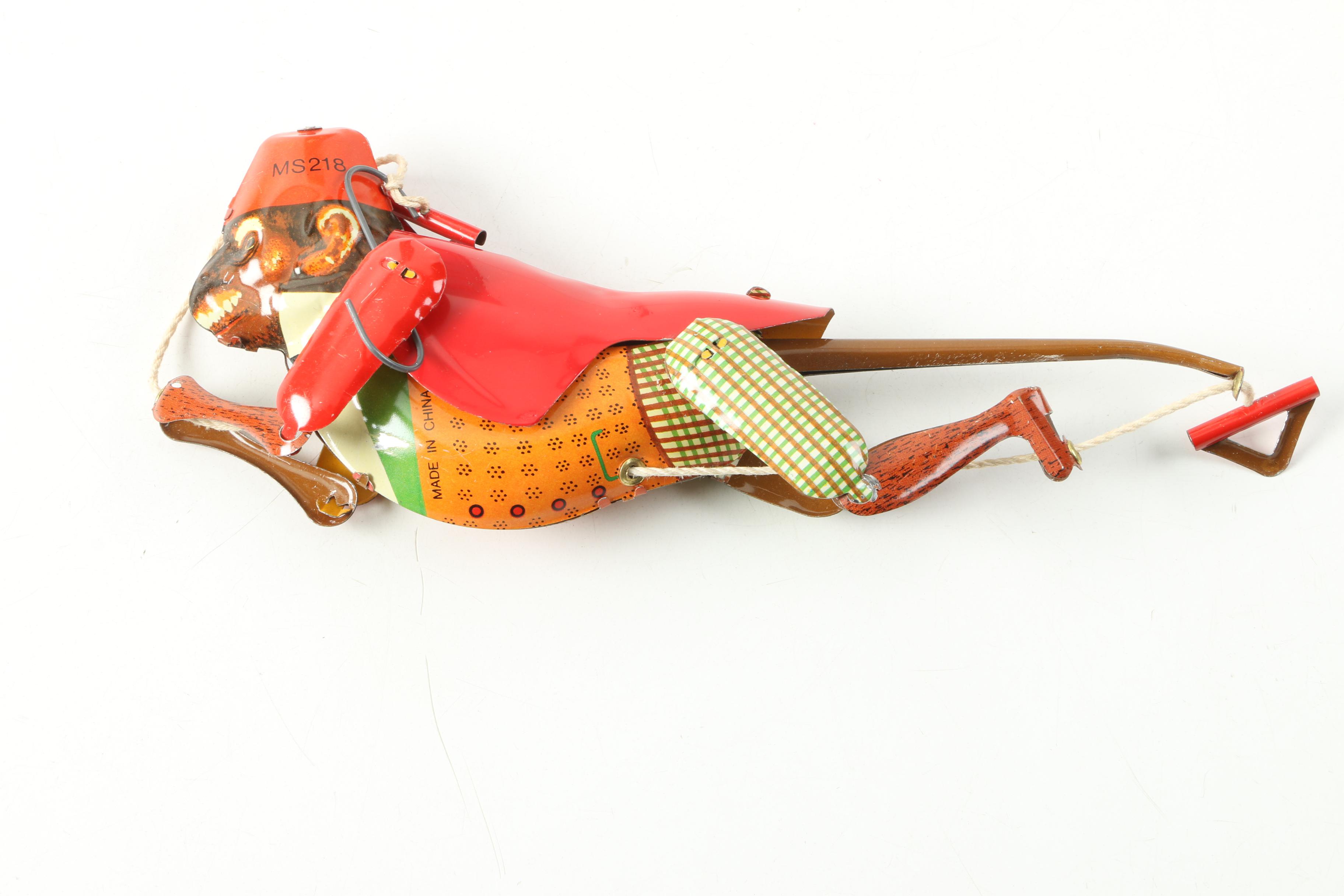 Vintage Schylling "Climbing Monkey" Tin Litho Toy