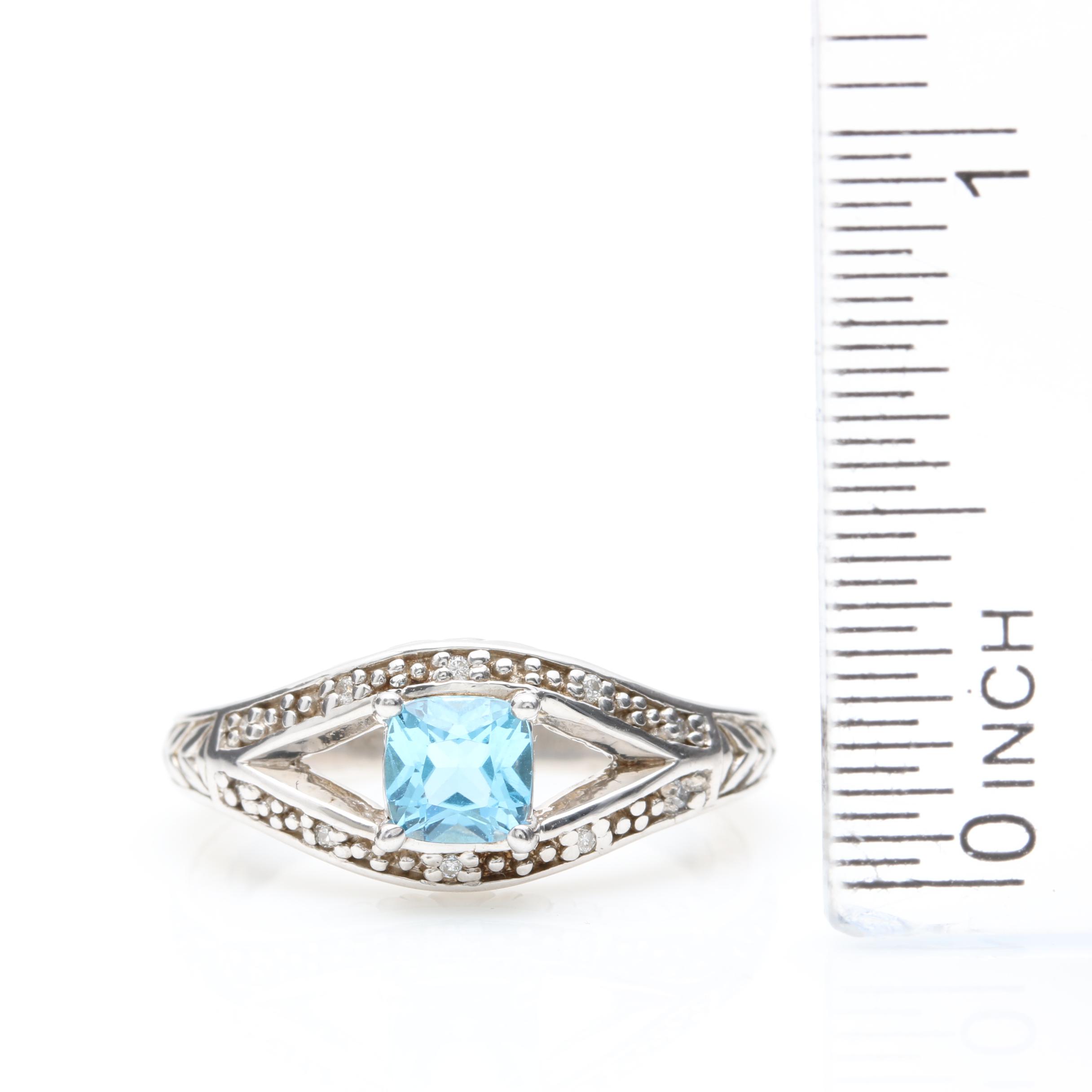 Kate McCuller Sterling Silver Blue Topaz and Diamond Ring