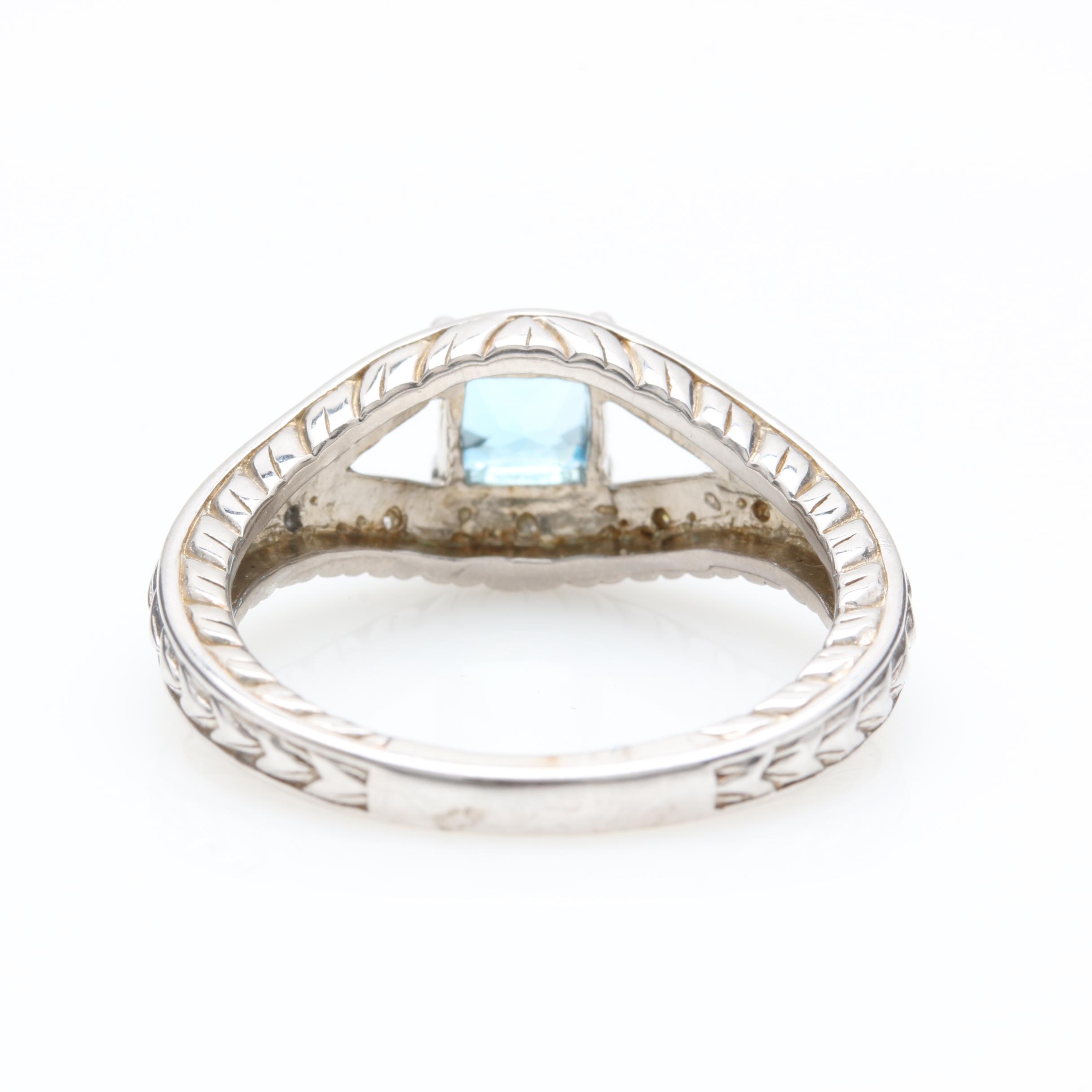 Kate McCuller Sterling Silver Blue Topaz and Diamond Ring