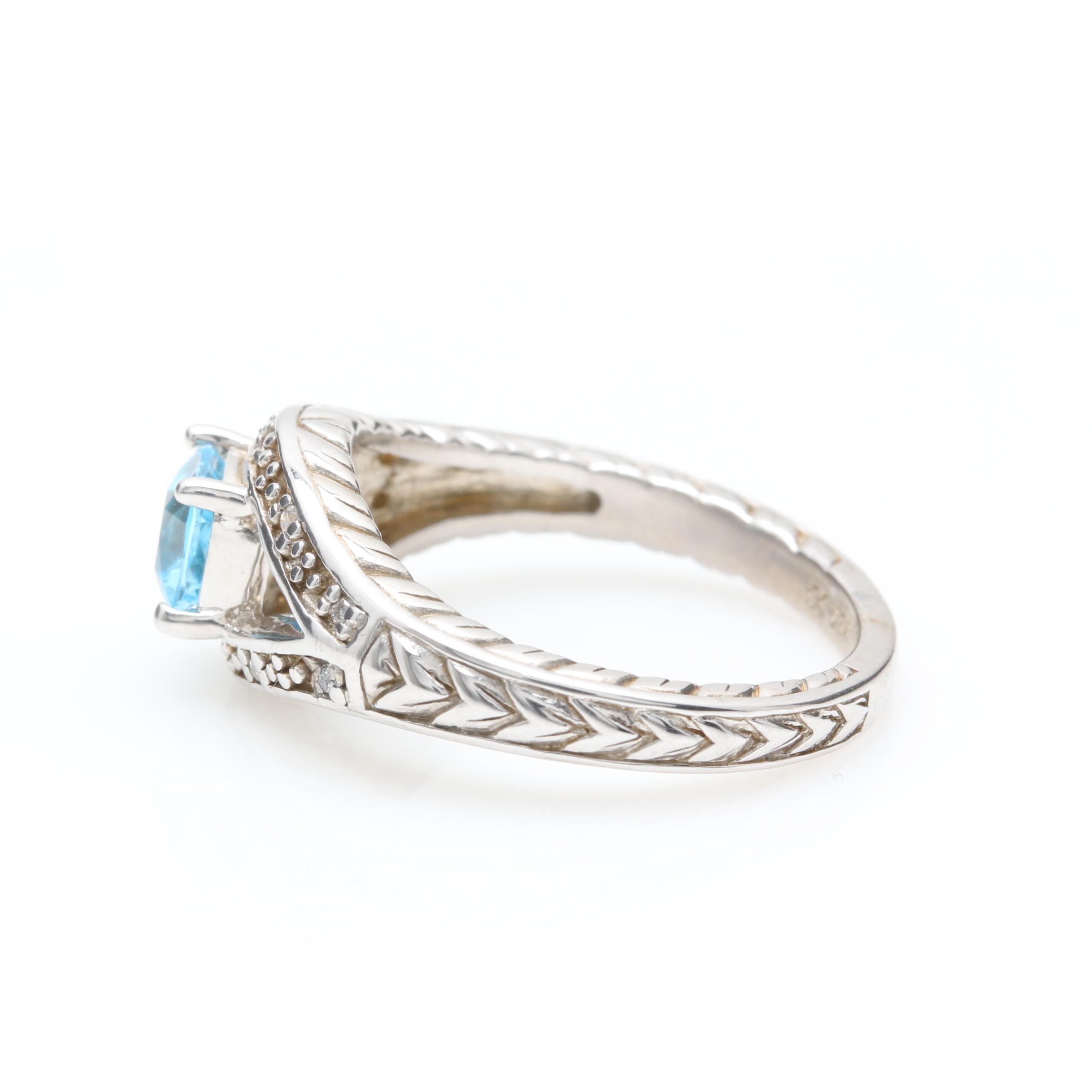 Kate McCuller Sterling Silver Blue Topaz and Diamond Ring