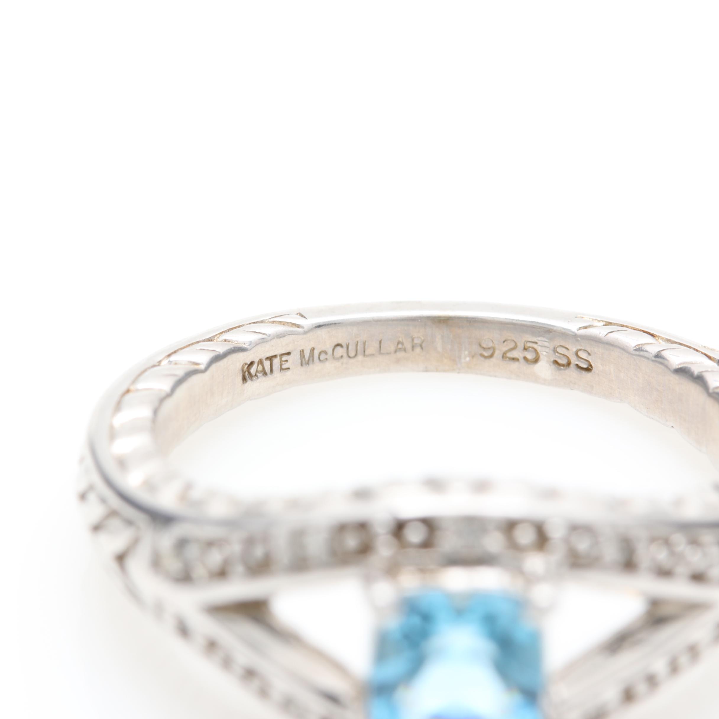 Kate McCuller Sterling Silver Blue Topaz and Diamond Ring